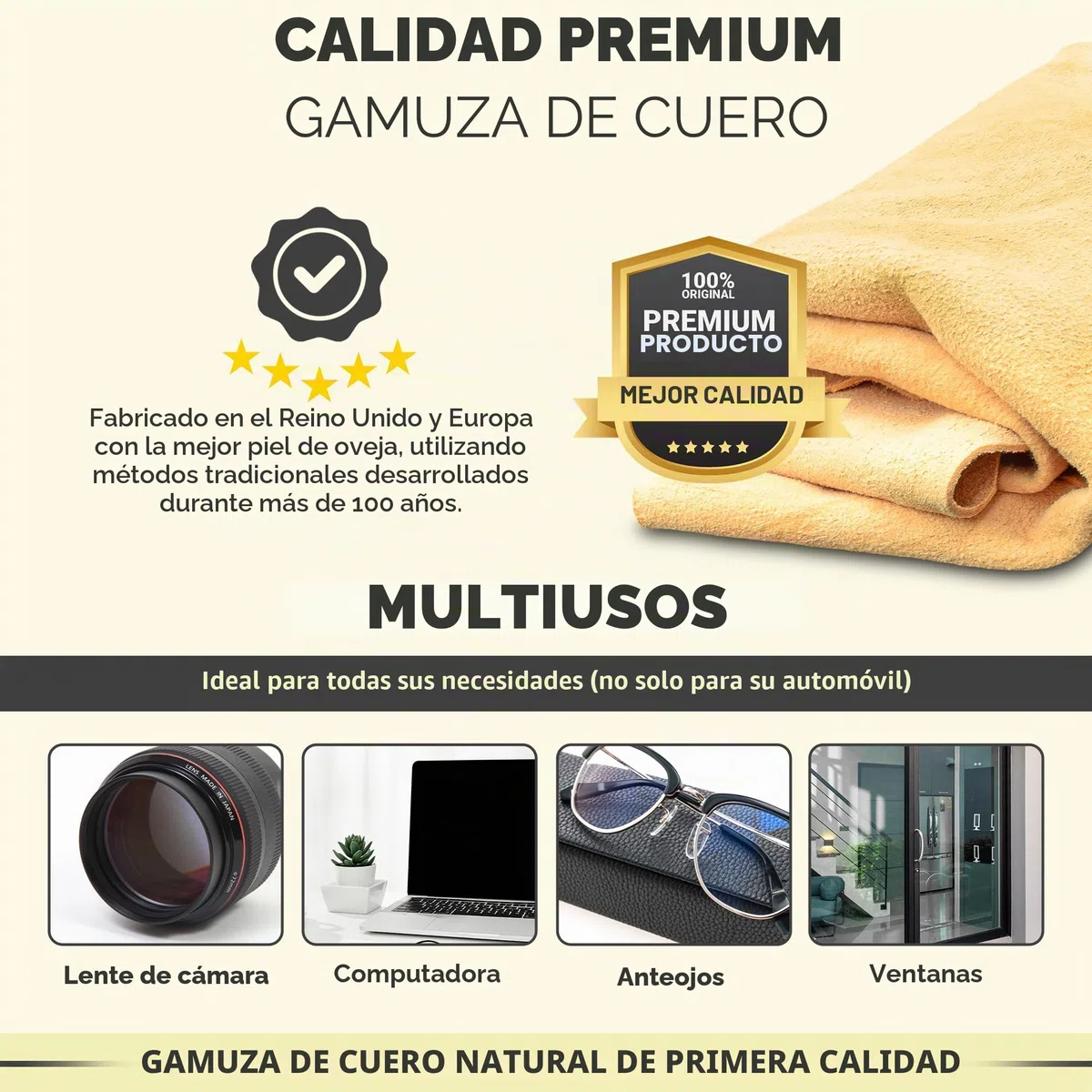 CarMax English - Paquete de Cinco Unidades de Piel Natural de Gamuza de Fanatic Regular Detalles de automóviles, Vidrio, Espejos y para Ventanas y Vidrio Alrededor de la casa