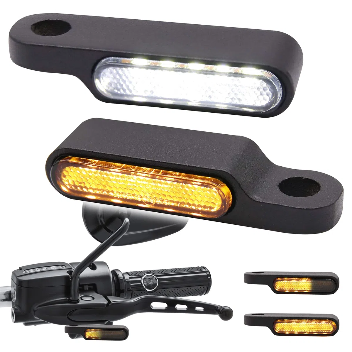 JMTBNO Intermitentes Moto de Manillar LED Mini Indicadores Luz Delantero Homologados Luz de Señal de Giro Luces de Circulación Diurna DRL 12V Aluminio M8 para Cruiser Chopper Bobber Scooter Quad