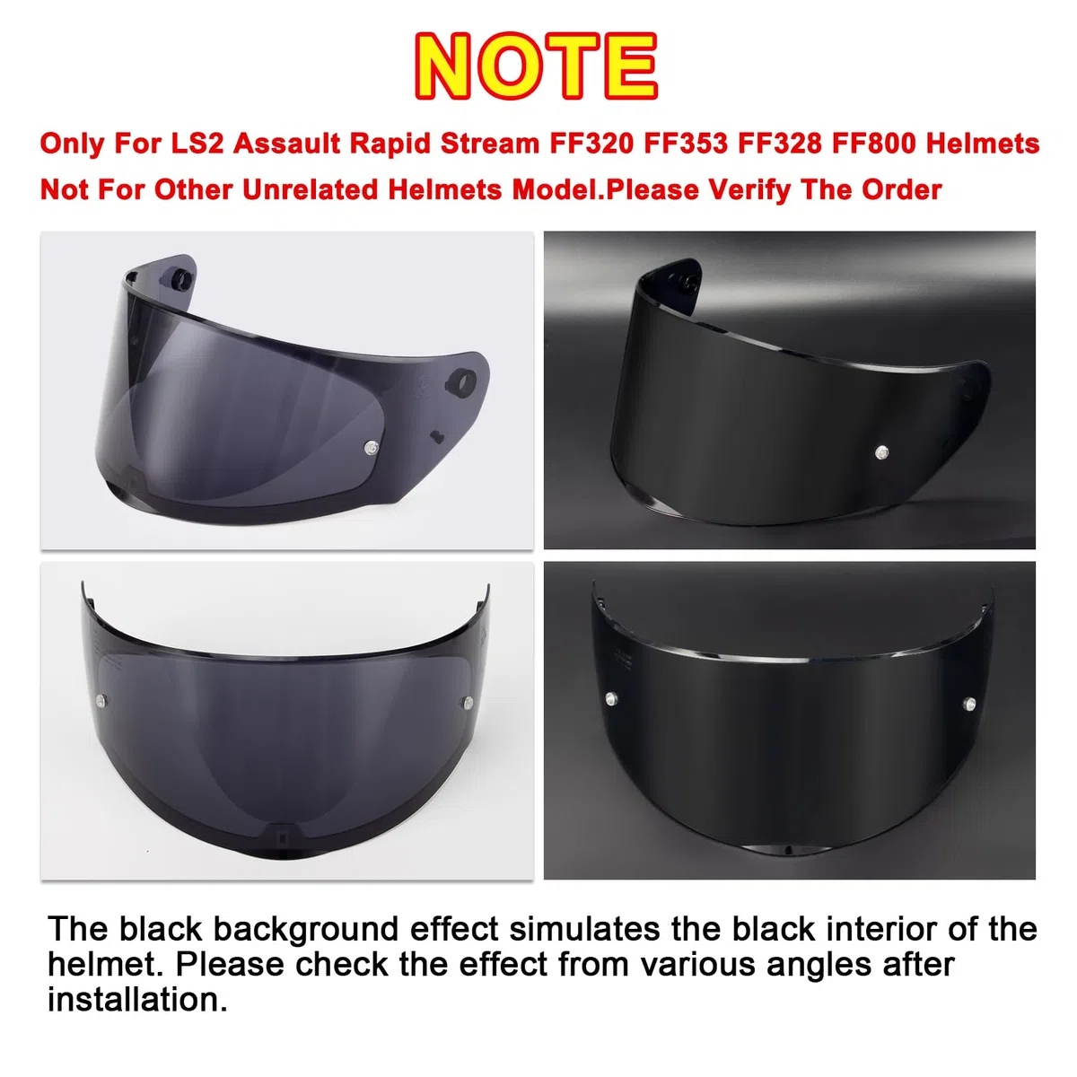 PSLER Visera de Casco para LS2 Outer FF320 Rapid FF353 Assault FF328 Stream FF800, Visera Tintada para Casco de Motocicleta Accesorios de Repuesto(Negro Oscuro)