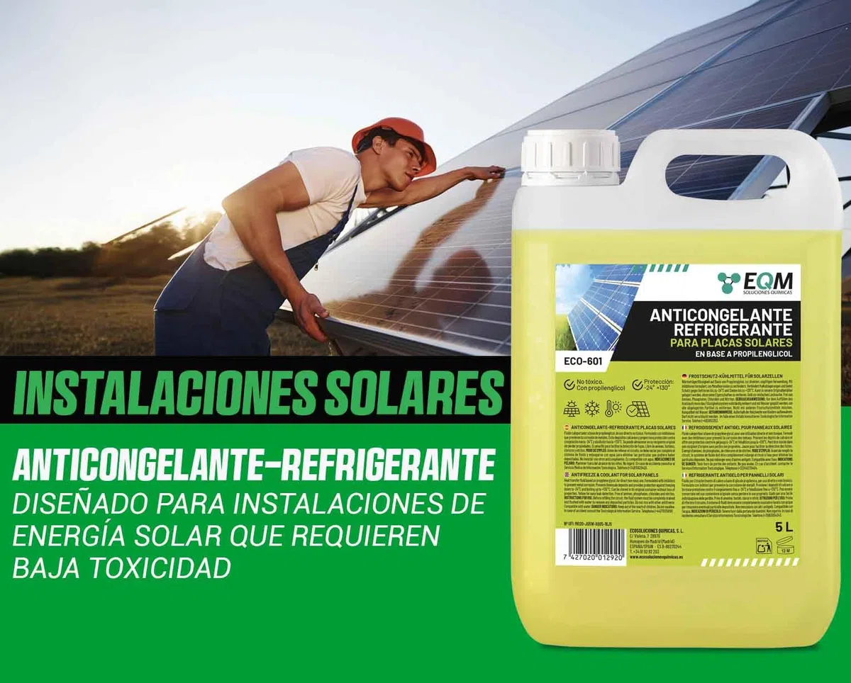 EQM - ECO-601 - Refrigerante-Anticongelante para Placa Solar - 5L - Líquido Caloportador con Base de Propilenglicol - No tóxico