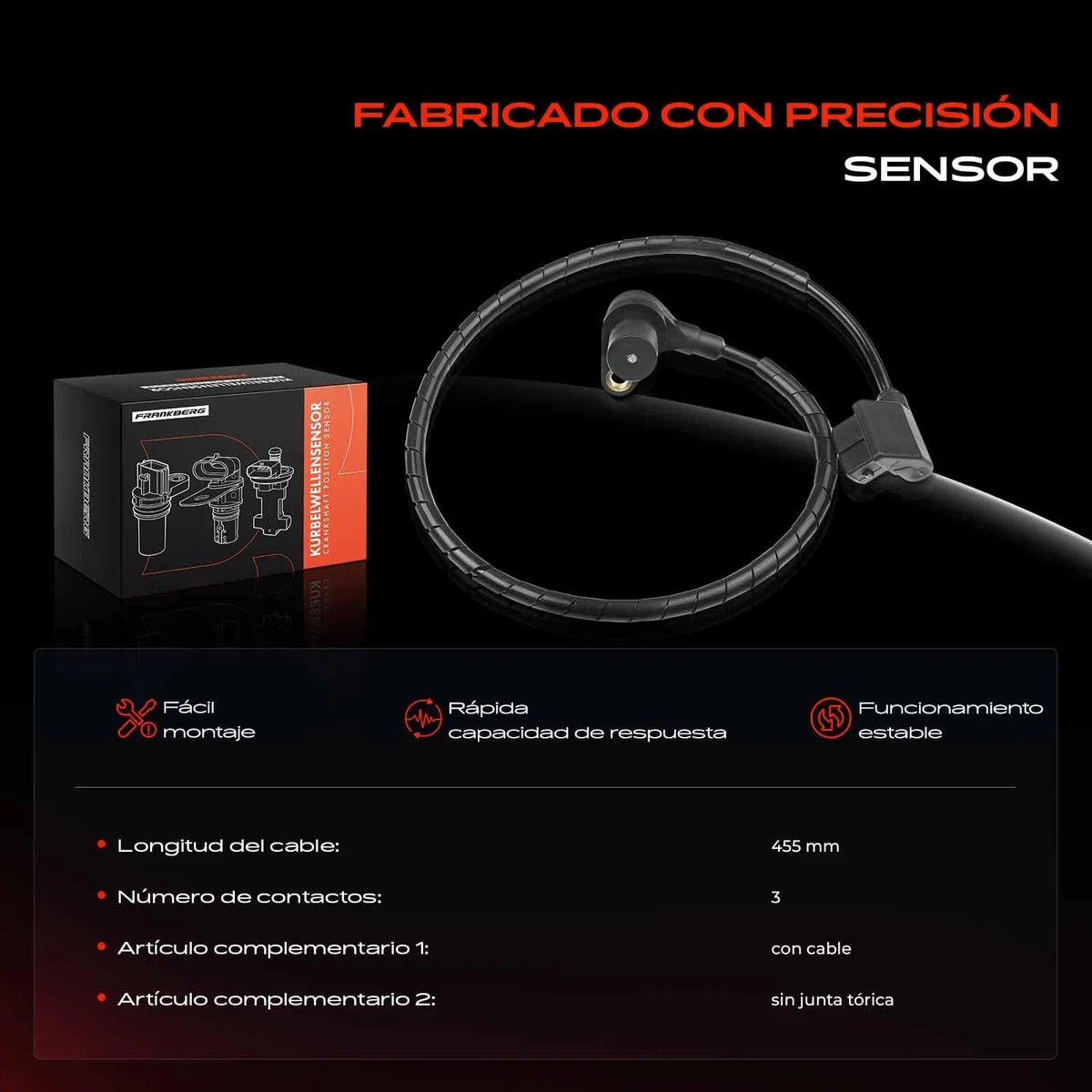 Frankberg Posición del cigüeñal Sensor del cigüeñal 3-Polos Compatible con Serie 7 E32 730i iL 735i iL Serie 5 E34 530i 535i Serie 6 E24 635 CSi Replace# 12141710519