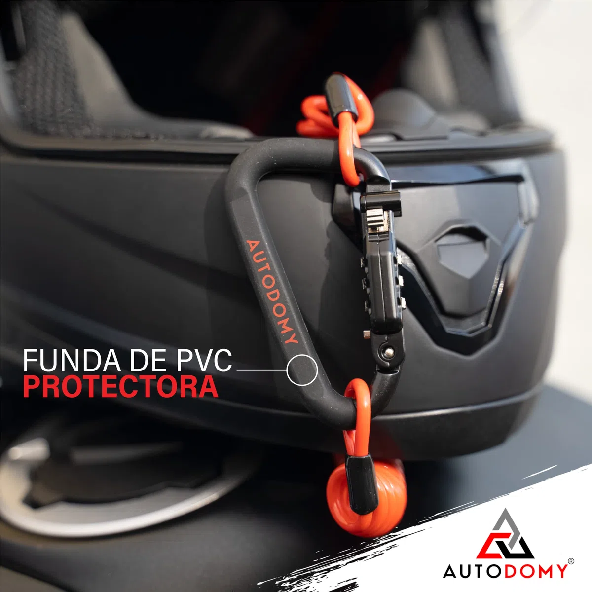 Autodomy Candado Casco Moto | Antirrobo Casco Moto con Mosquetón, Código de Seguridad, Cable de Acero Flexible de 150 cm y Adaptador T