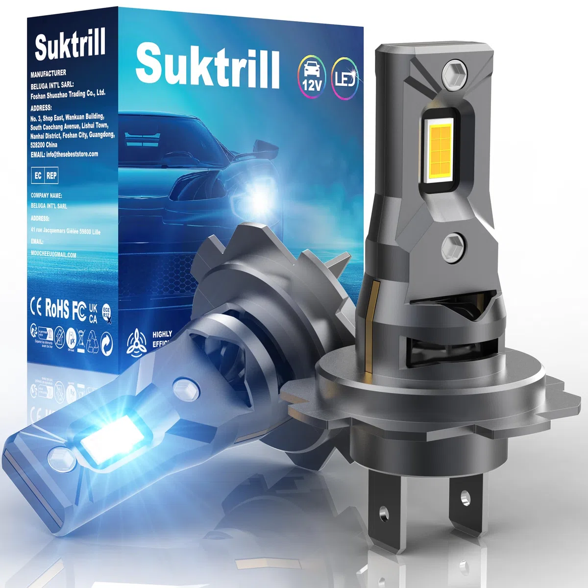 Bombillas,H7 LED 30000LM Canbus lámpara para Faros,Kit de conversión de halógeno de 12V 130W 6000K con ventilador de 12000 RPM,Ajuste Directo Ultra Compacto,500% de luminosidad,Juego de 2.