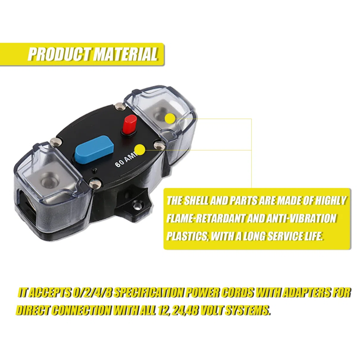 60A 12-48 v DC auto - recovery Breaker with Automatic RV Marine manual reset Button (60amp)