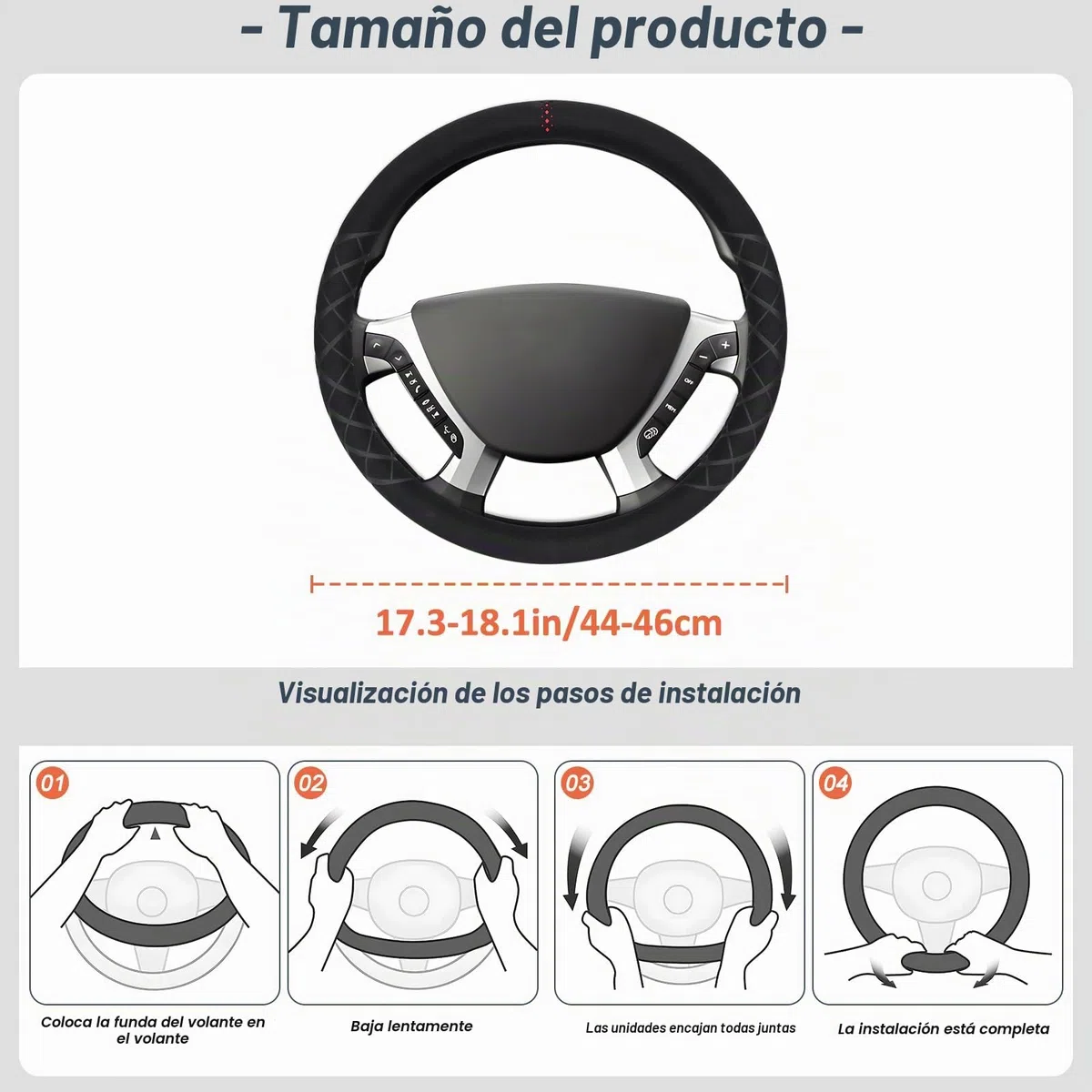 ZATOOTO Funda Volante Camión 44-46 cm, Funda de Gamuza para Volante, Protección para Volante Coche, Cómodo, Antideslizante, Deportivo, Negro