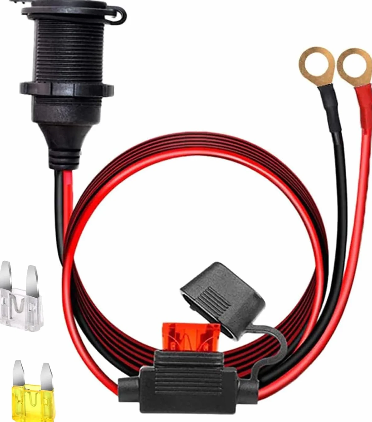 12V / 24V DC Toma de mechero fija, Impermeable Marine Grade Enchufe del Encendedor de Cigarrillos Outlet，Cable alargador de 3m 14AWG 20A,Coche, Motocicleta, Barco