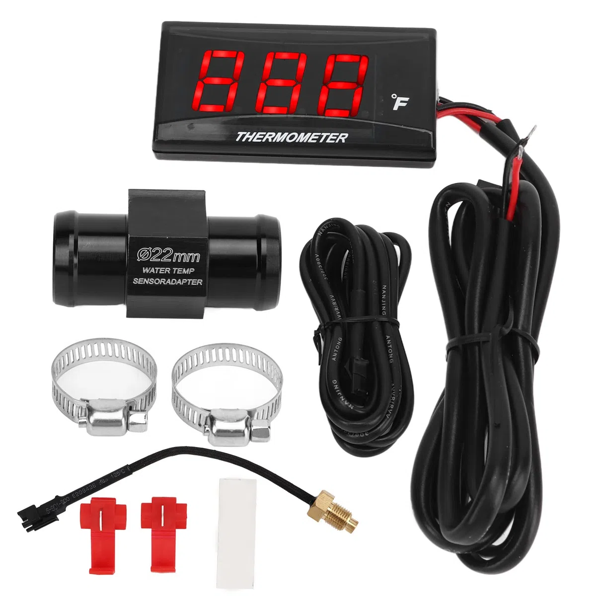 Wakects Termómetro Digital de Calibre de Temperatura del Agua Pantalla LCD de 12 V Motor de Temperatura de Agua de Motocicleta Universal con Luz de Fondo para Motocicletas (rojo)