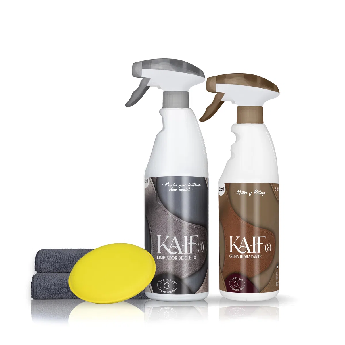 Sisbrill Kit Kaif de Limpieza y Nutrición de Cuero. | Kit Kaif para limpiar, nutrir y cuidar cuero y piel con acabado natural y no graso