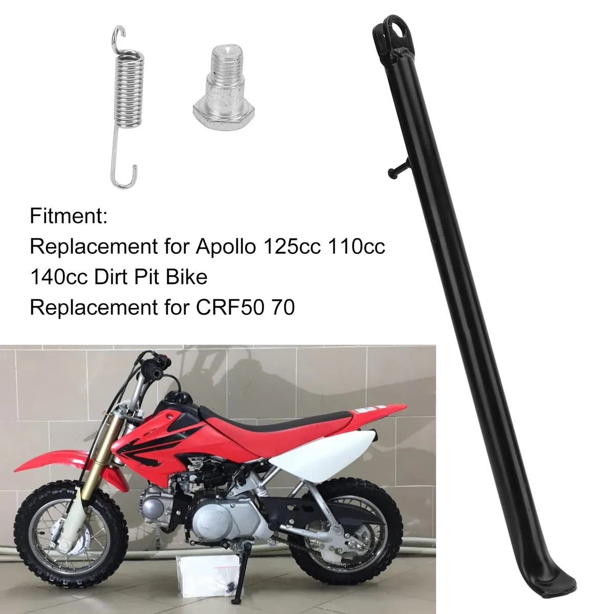 Pata de cabra lateral de motocicleta, pata de cabra de moto de cross, pata de cabra de motocicleta de 420 mm/16,54 pulgadas, soporte de pata de cabra lateral de motocicleta de repuesto para Apollo 125