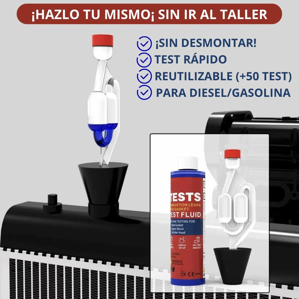 HayaTech - Comprobador Junta Culata CO2 Universal - hasta 50 Tests - Detector Junta Culata Detector Fugas de Gases de Combustión Block Tester para Motores Diésel y Gasolina Kit de Diagnóstico Rápido