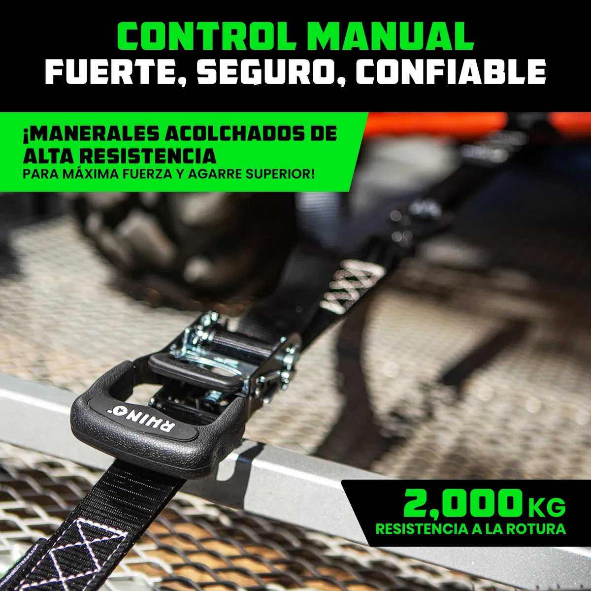 Rhino USA Kit Correas de Amarre Servicio Pesado (Paqeute de 2) 4cmx2,4m (2000kg de Resistencia a la Rotura) - Cinchas Fijación Últimas con Ganchos de Seguridad para Camionetas, ATV, UTV, Motos - Azul