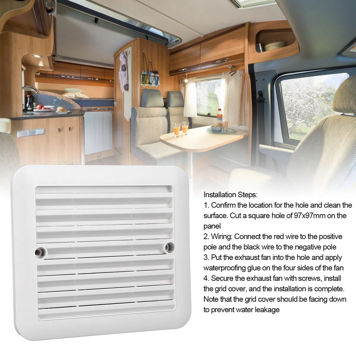 Ventilador de Ventilación de Aire RV, Ventilador de Ventilación Lateral de 97 X 97 Mm 12V 1.2wairflow Ventilador de Escape para el Baño de la Cocina del Remolque Adecuado para