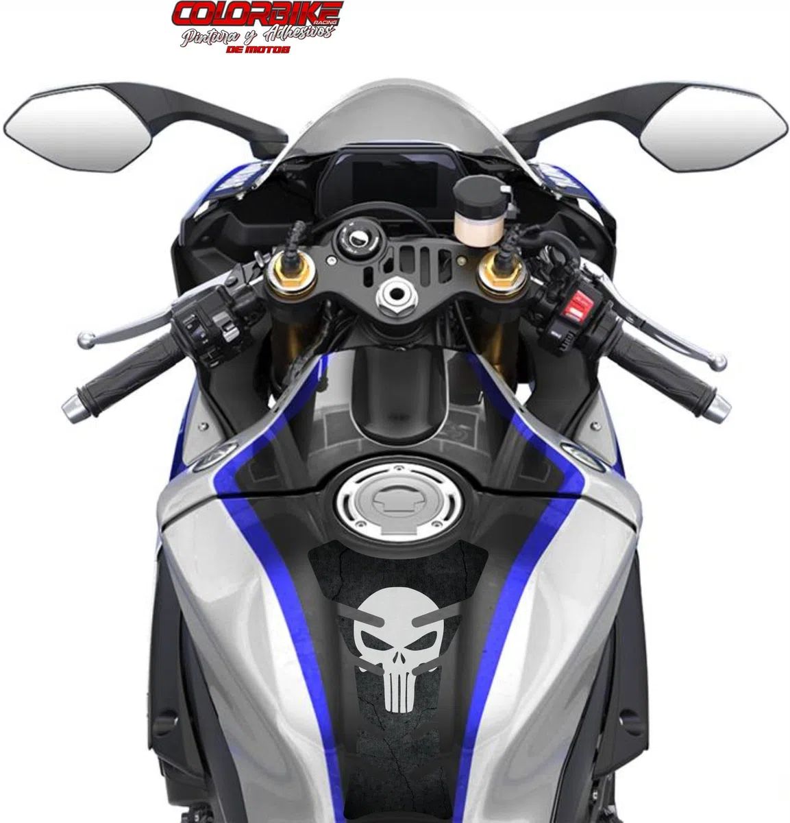 Tankpad Tank Pad Protector Deposito Tanque Moto - Pegatina Deposito Moto 3D The Punisher Compatible con Moto Kawasaki Aprilia Ducati Honda Suzuki Yamaha Universal - 20x13cm