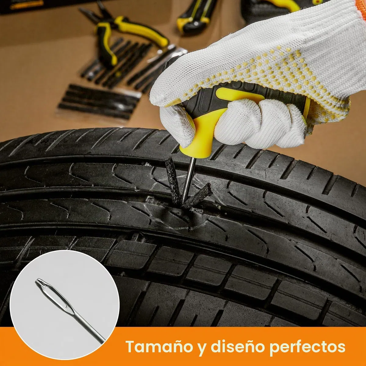 Kit de reparación de neumáticos – 27 piezas – Kit de parche y tapón para pinchazos con estuche, kit de parche de neumáticos portátil con sellador, ideal para coche, motocicleta, camión, furgonetas