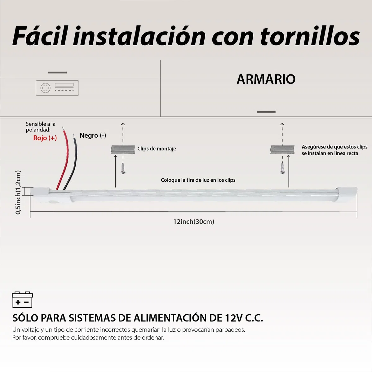Dream Lighting Luz LED 12v para Autocaravana Barra LED 12v Luz Calida con Interruptor Ultrafino Luce Tira Caravana Camper RV Regulable Blanco Cálido 3000K 30CM IP44