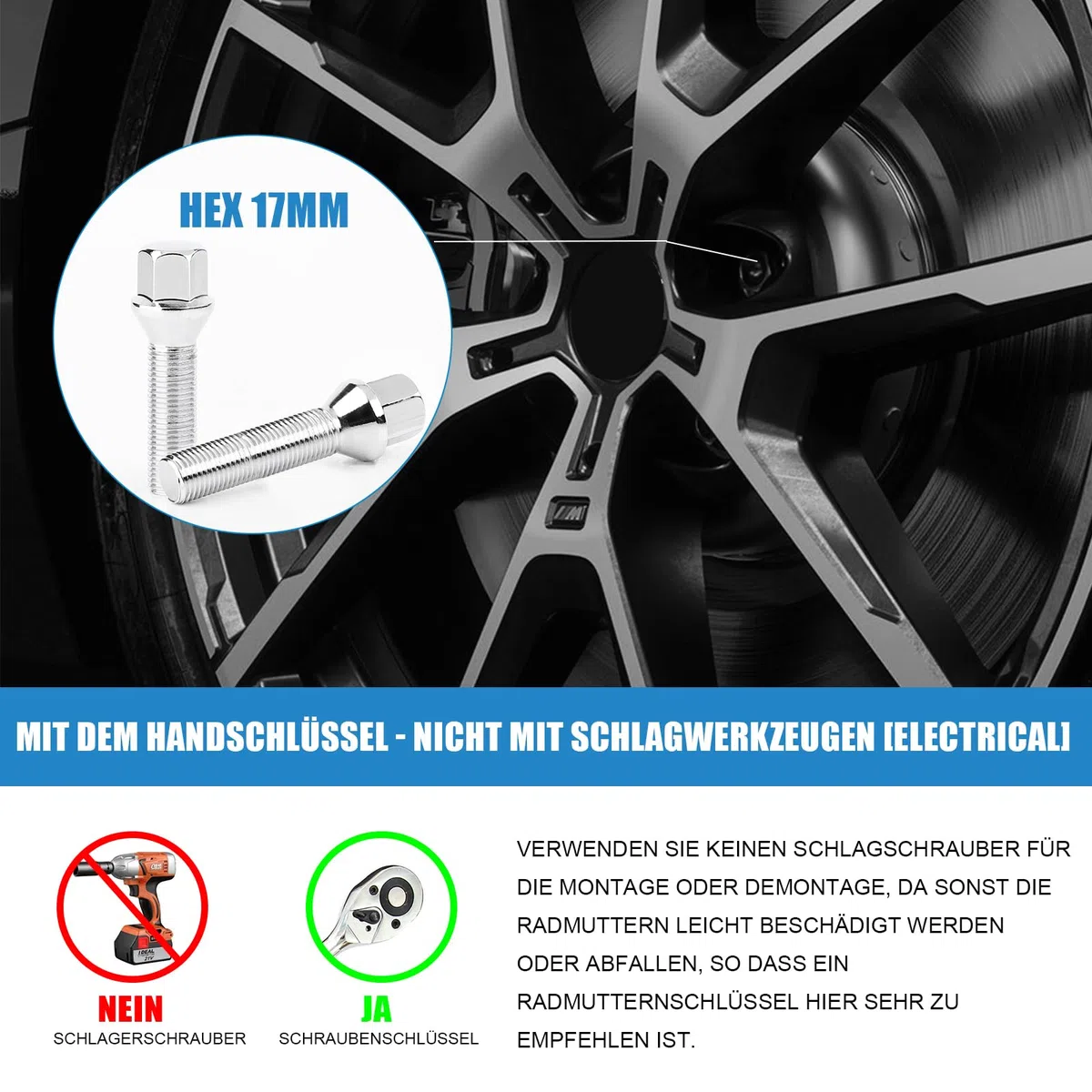 20 tornillos de rueda extendidos, pernos de rueda para espaciadores de rueda, M12 x 1,5 x 45 mm, cono, SW 17 mm, compatibles con BMW