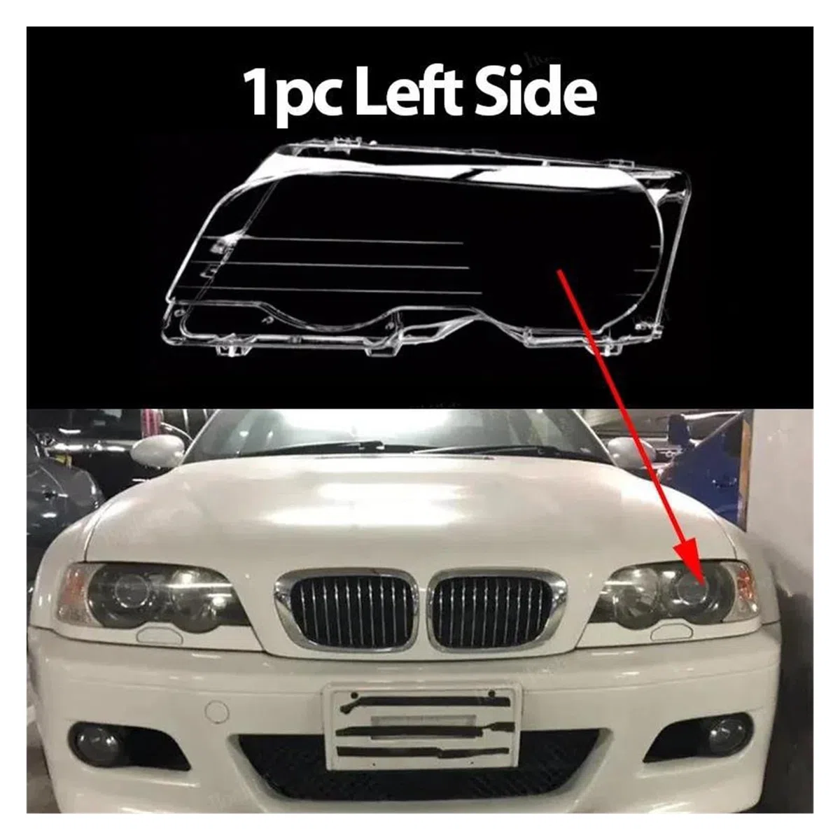 Cubierta Lente Faro para BMW E46 Coupe para Convertible Pre-Facelift 1999-2003 para M3 2000-2006 Cubierta Lente Faro Delantero Coche Cubiertas Lentes Faros(Left)