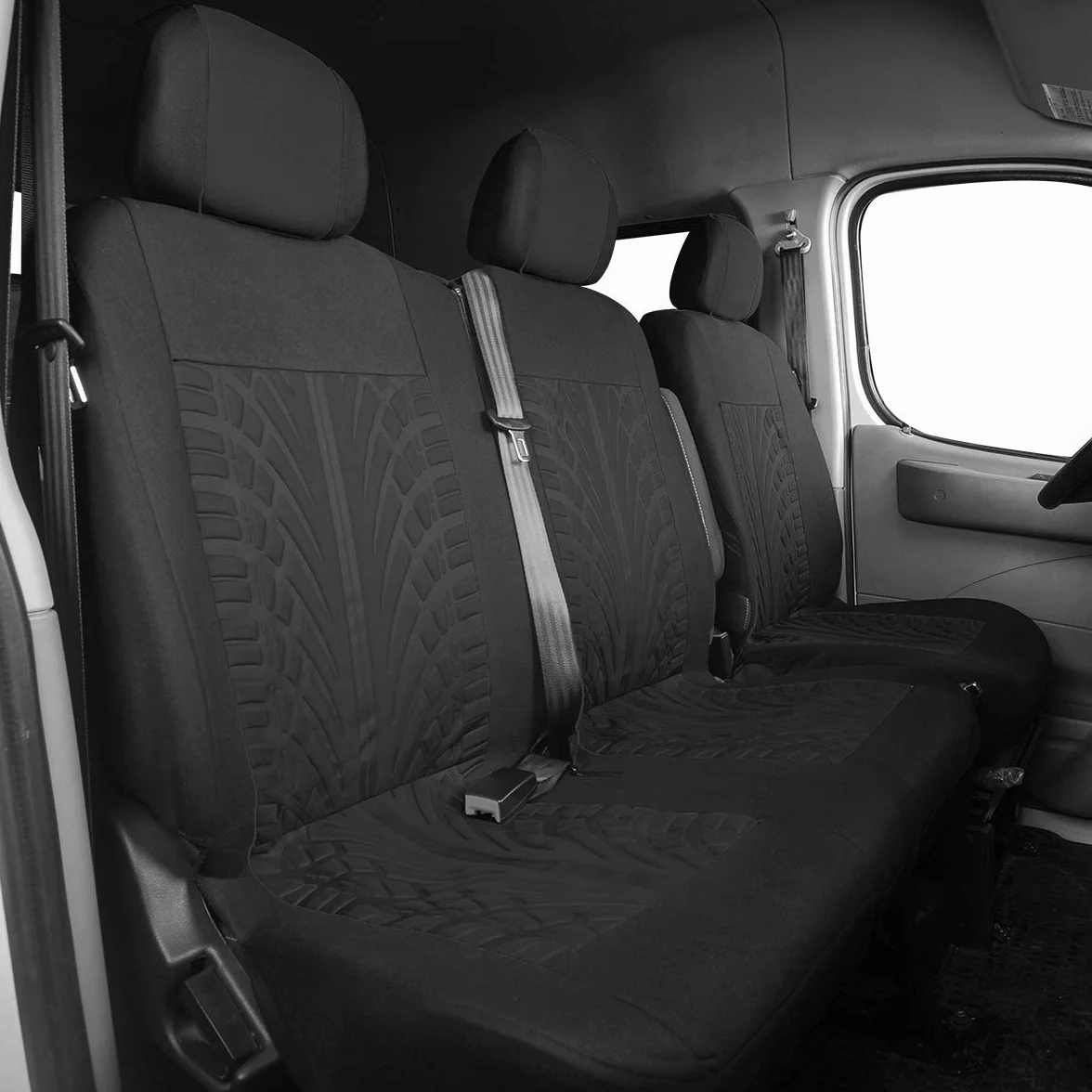 TOYOUN Juego de Fundas de Asientos para Furgonetas y Camiones de 1 + 2 plazas, Fundas Asientos Coche Universales,Poliéster Protector Cubre Asiento Coche Delantero Accesorios de Automóvil,Negro
