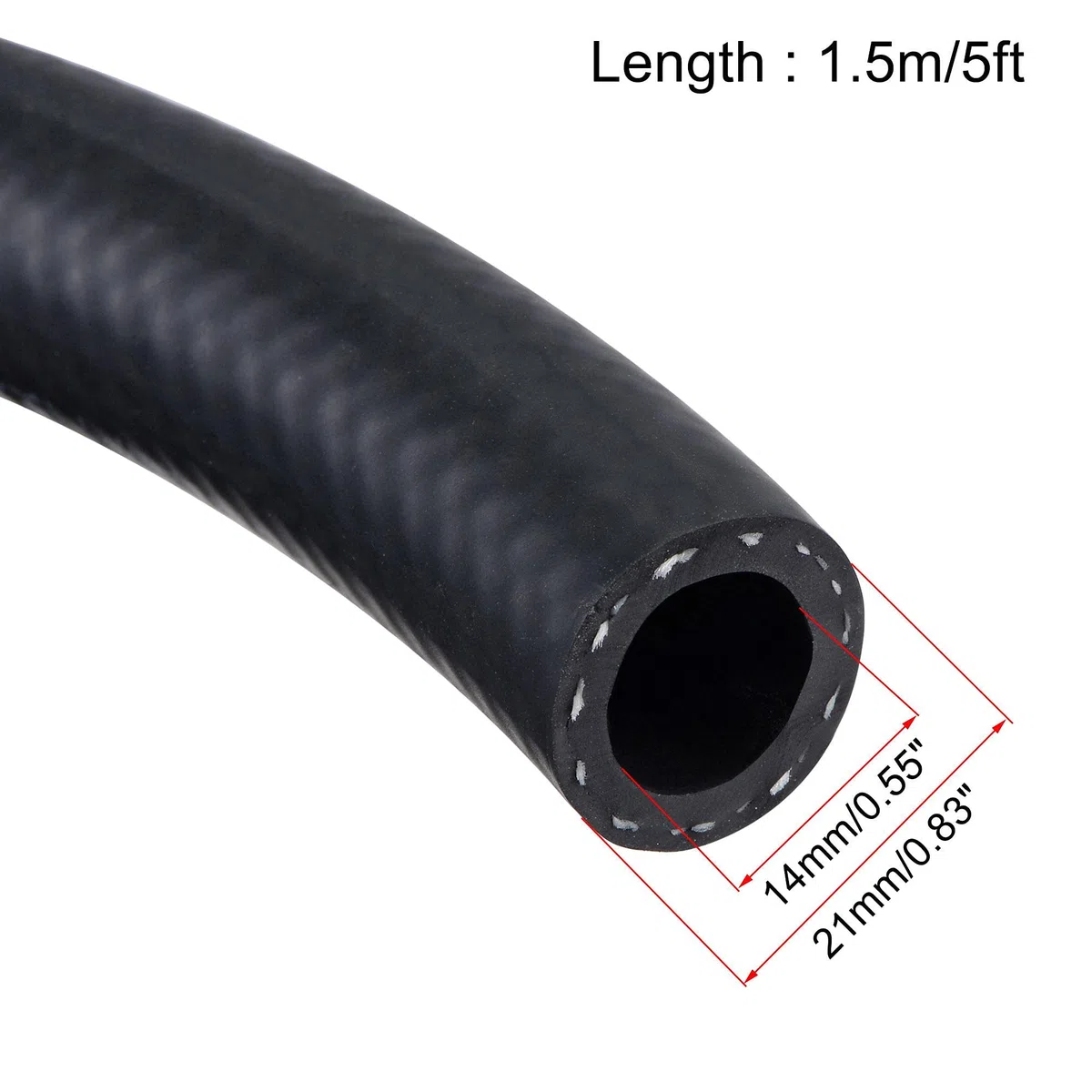 sourcing map Manguera de Línea de Combustible, 14mm (9/16") Diámetro Interno 21mm (13/16") Diámetro Exterior, Tubo de Aceite de 1,5m Longitud Negro para Motores Pequeños