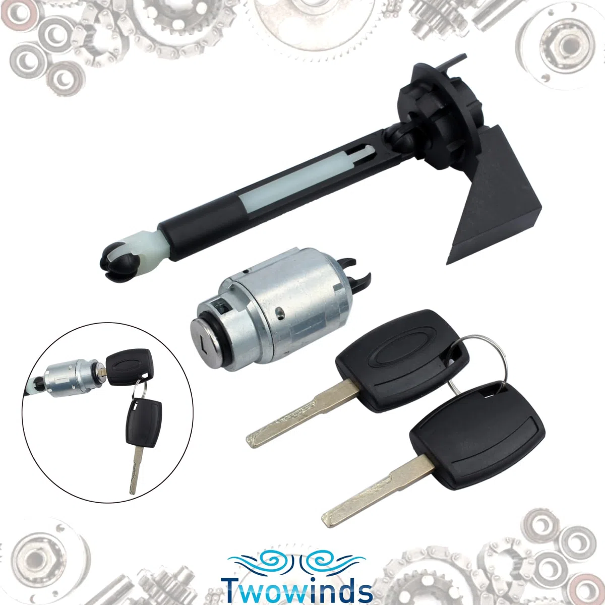 Twowinds - Bombín Cerradura Capó 4M5AA16B970 Compatible con Ford Focus 2 (2004-2012) - 1355231 - Liberación Capó - Cilindro Cierre - Llave