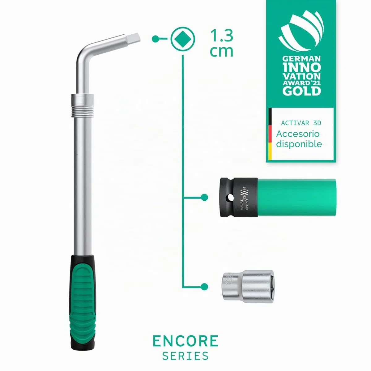WIESEMANN 1893 Llave telescópica para tuercas de rueda juego de 4 piezas con vaso de 17/19 mm y 21/23 mm, vástago telescópico con adaptador macho de 1/2" y estuche 80249