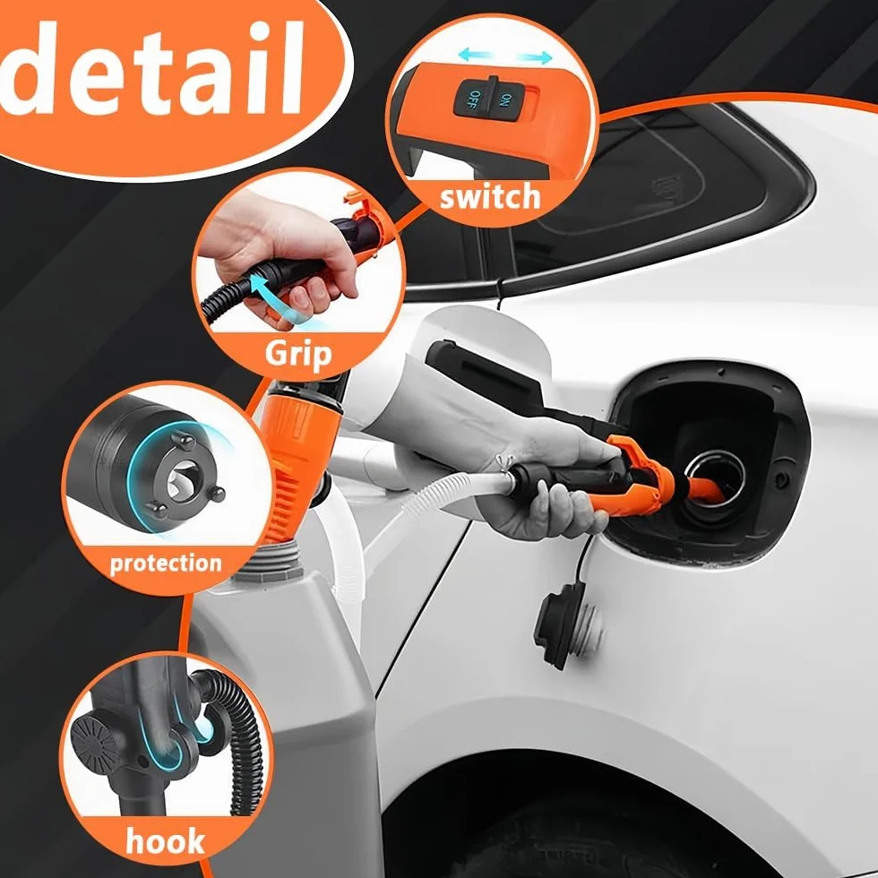 Bomba de Batería Portátil Gasolina, Bomba de Sifón Eléctrico, Trasiego de Combustible con Boquilla Reguladora de Flujo