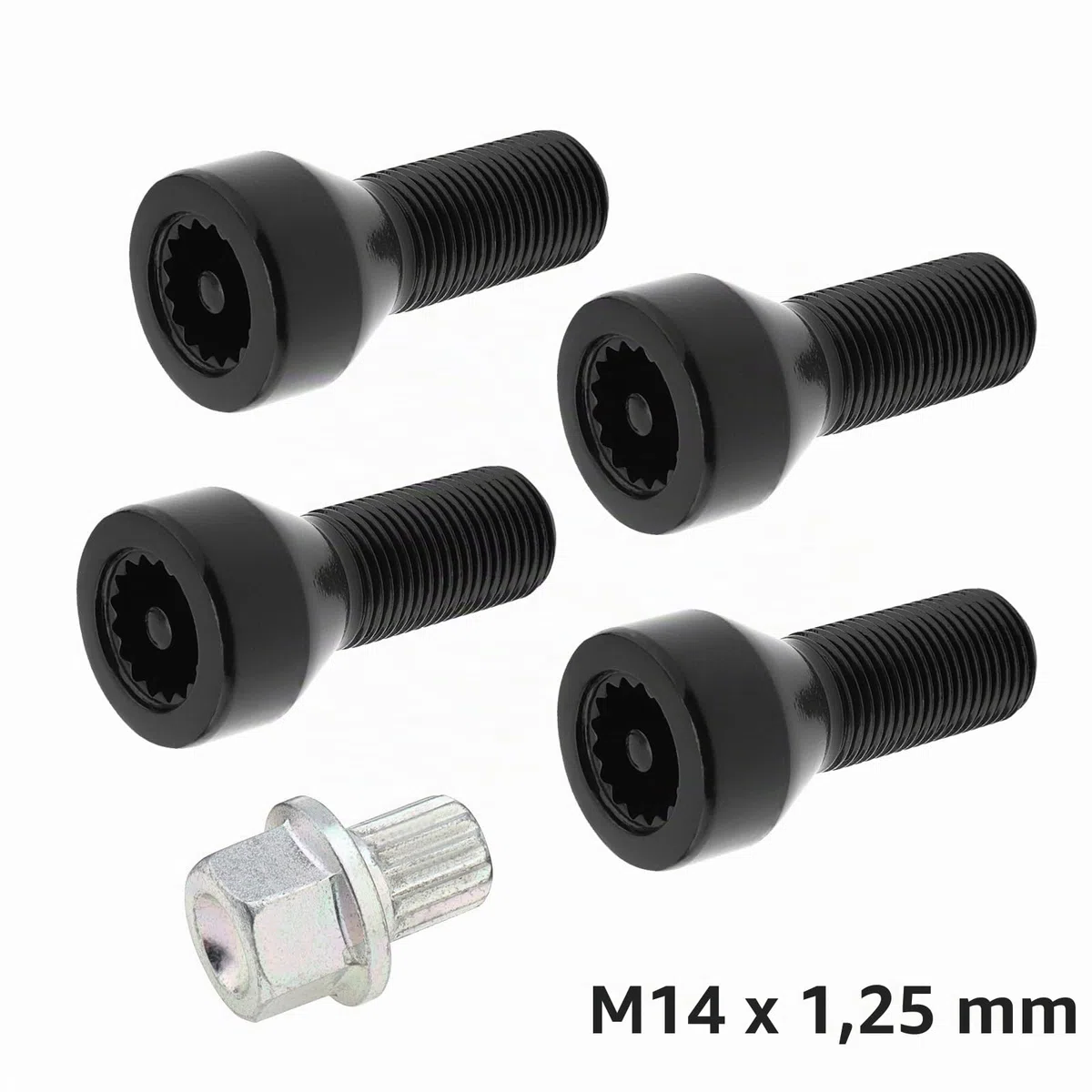 Juego de 5 tuercas de rueda 36136786191 M14 x 1,25 mm para BMW Mini, I3 I8 M2 M4 F80 X2 X4 X6 con llave maestra, cerraduras antirrobo negras de perno de rueda