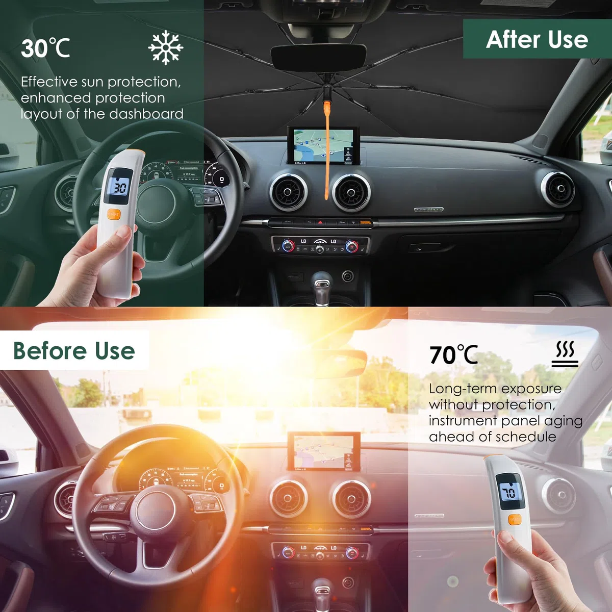 Parasol Plegable para Parabrisas Delantero de Coche, Protector Solar UV para la mayoría de los vehículos 72*137cm (28*54 inch)