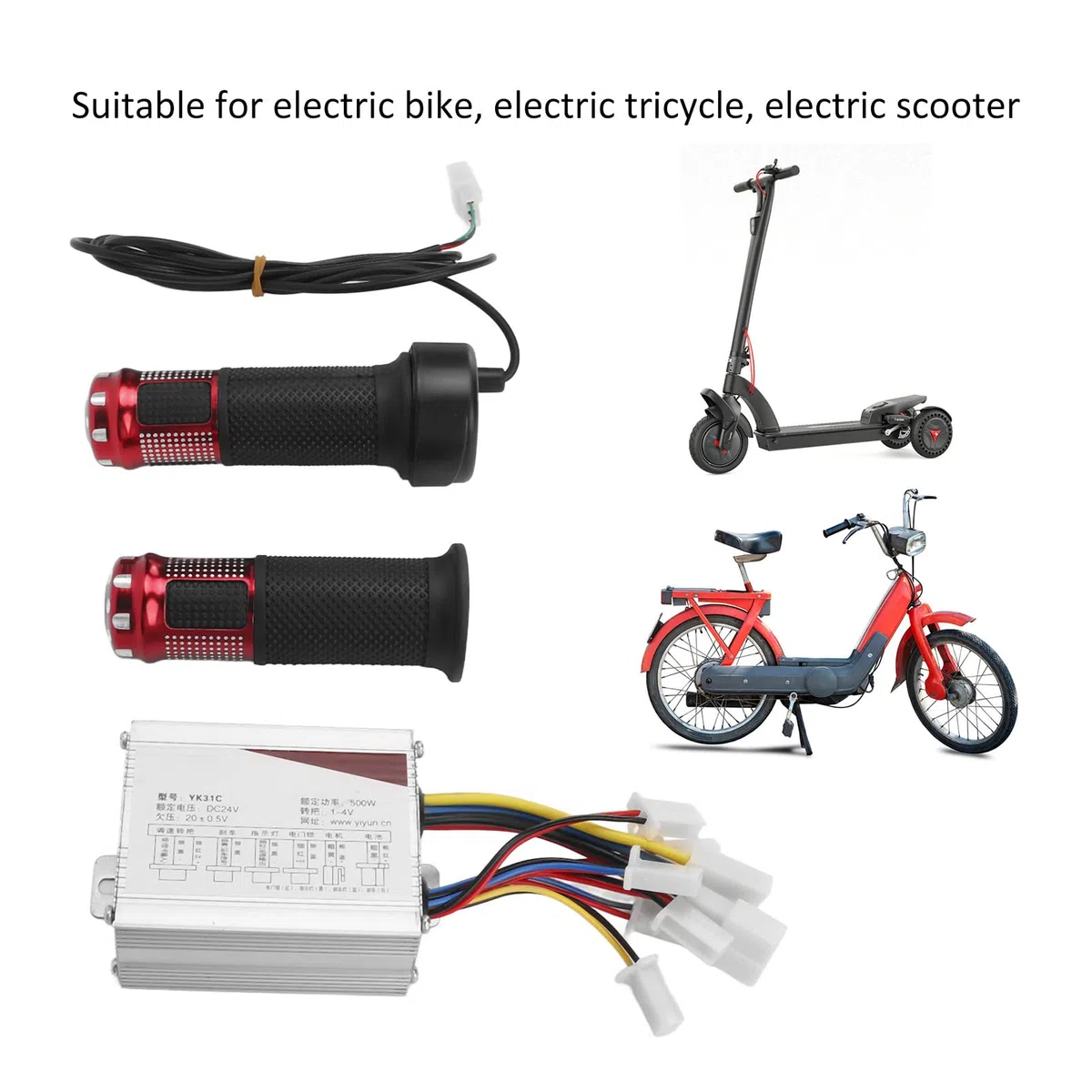 BuyWeek Kit de Controlador de Bicicleta Eléctrica, 24V 500W Controlador Cepillado de Aluminio Controlador de Velocidad con Manija de Acelerador para Scooter Eléctrico