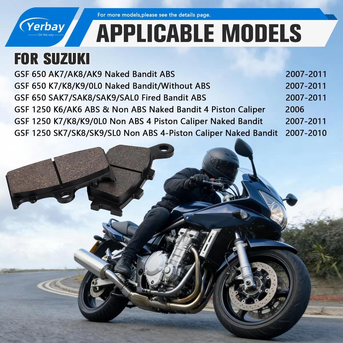 Pastillas de Freno Delantera/Trasera Kit para Suzuki GSF650 Bandit GSX 650 2008-2014/ SV 1000 2003-2007/ GSF 1250 Bandit 2007-2016/ GSX 1250 2010-2016/ GSF 1200 Bandit 2006-2010