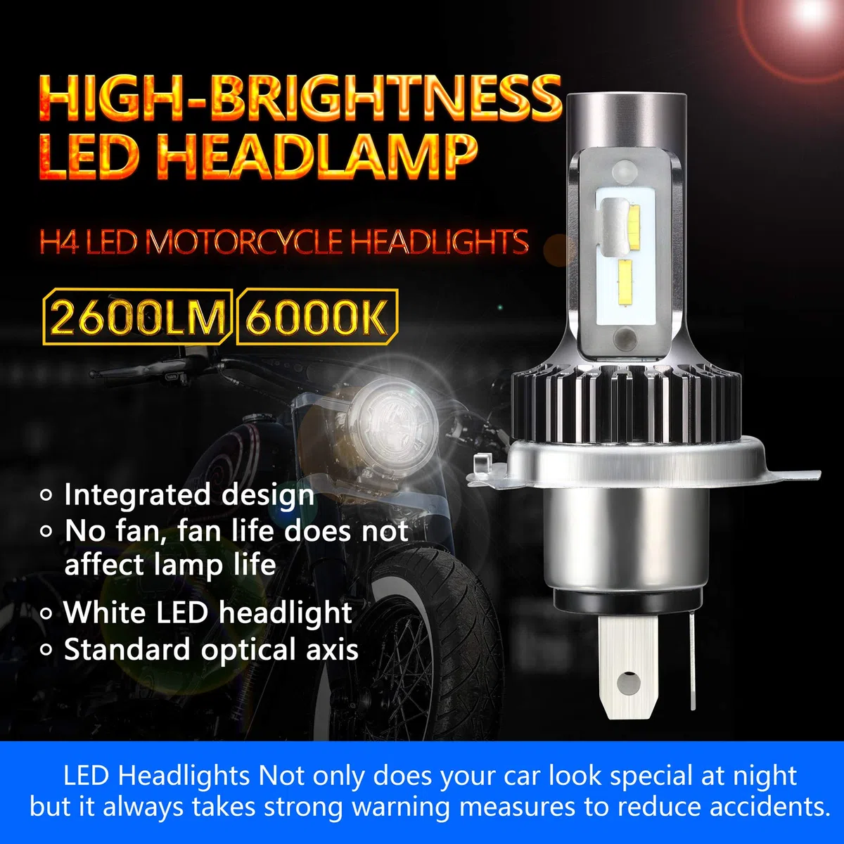 Bombilla H4 LED para moto, sin ventilador, kit de conversión de 25 W, HS1/9003, bombilla de repuesto perfecta para Halógeno H4 6000 K, xenón de luz blanca y 1 unidad