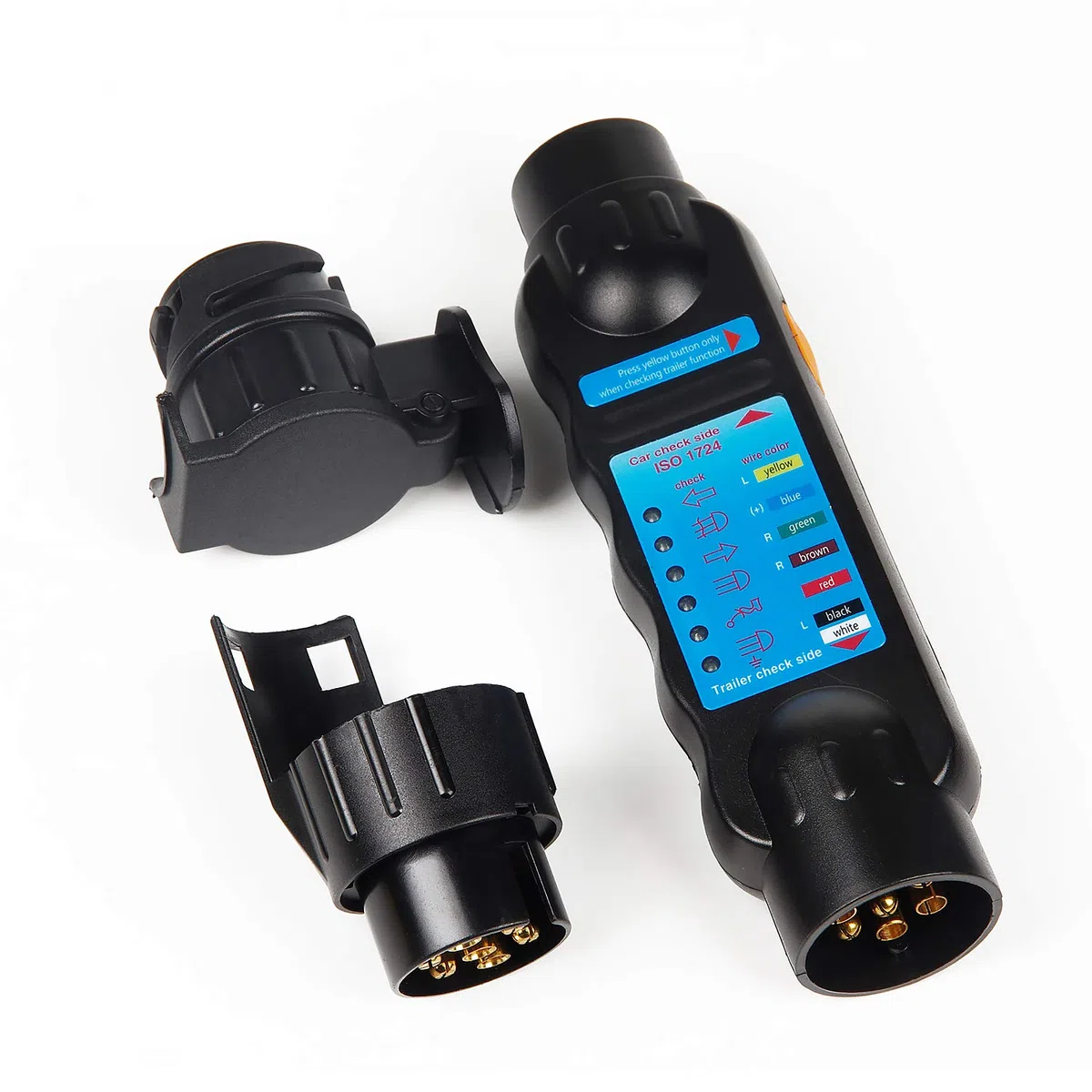 EXLECO Probador De Remolque 12V 7 Pines Conector de Enchufes Y Zócalo Herramientas de diagnóstico y Adaptador de Conector 13 Pines para Caravan o Camioneta (7 Pines probador y Adaptador)