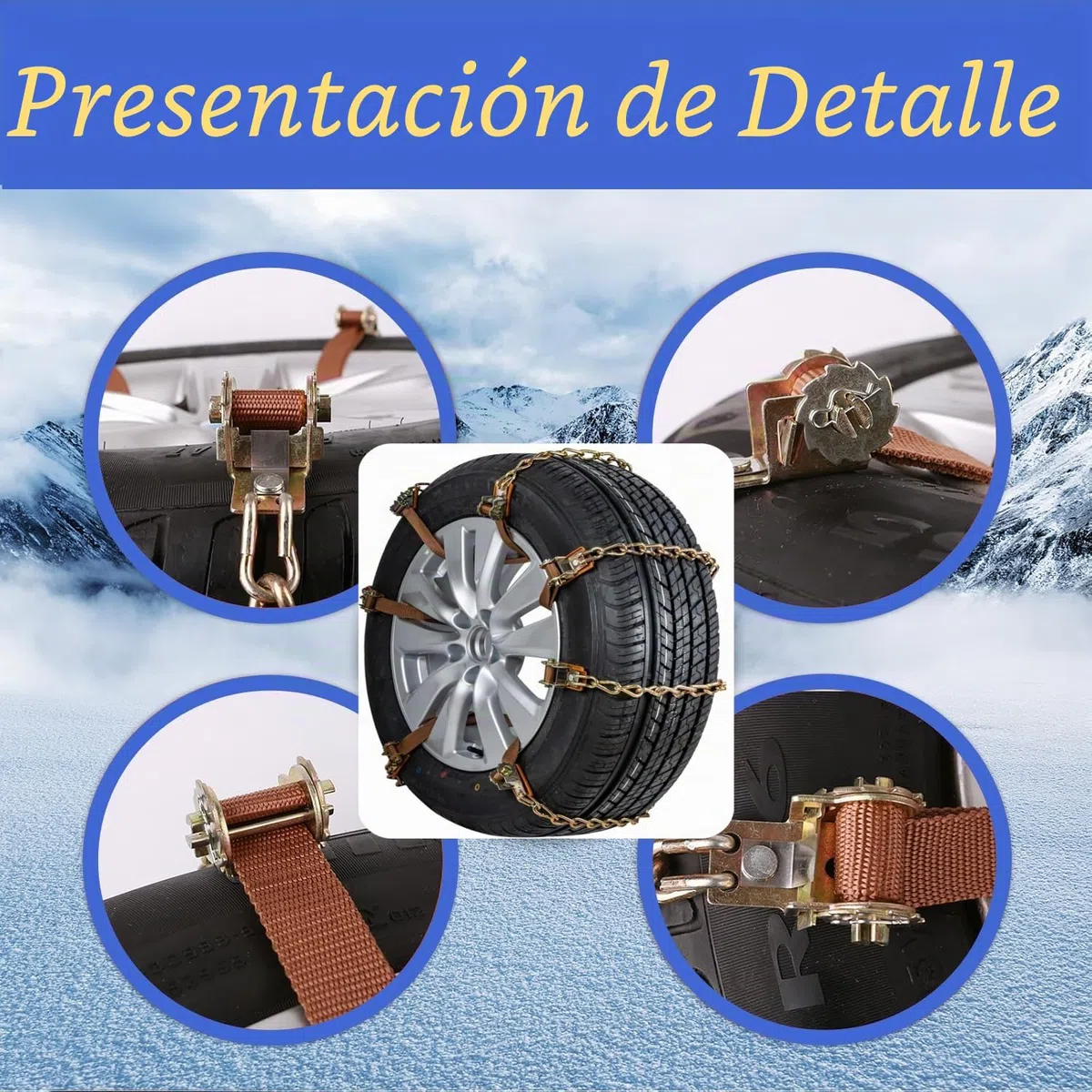 Cadenas de nieve para coche, 165-285 mm, cadena de nieve para neumáticos de coche, cadena de emergencia, para coche, camión, SUV, carretera, nieve, carreteras, 8 unidades con pala de plástico