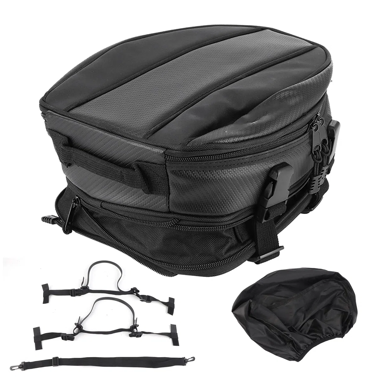Kuuelyn Bolsa para asiento de motocicleta, cuero PU, negro, impermeable, asiento trasero, casco, cola, equipaje, caja