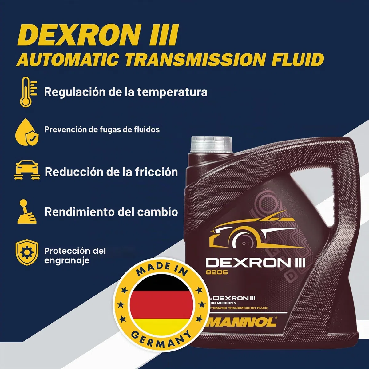 MANNOL | Líquido de Transmisión Sintético Universal ATF 4L | MN8206-4 | Compatible con Dexron-III H/G/F, Dexron-II E y Ford Mercon V | Ideal para Turismos, Comerciales y Todoterrenos