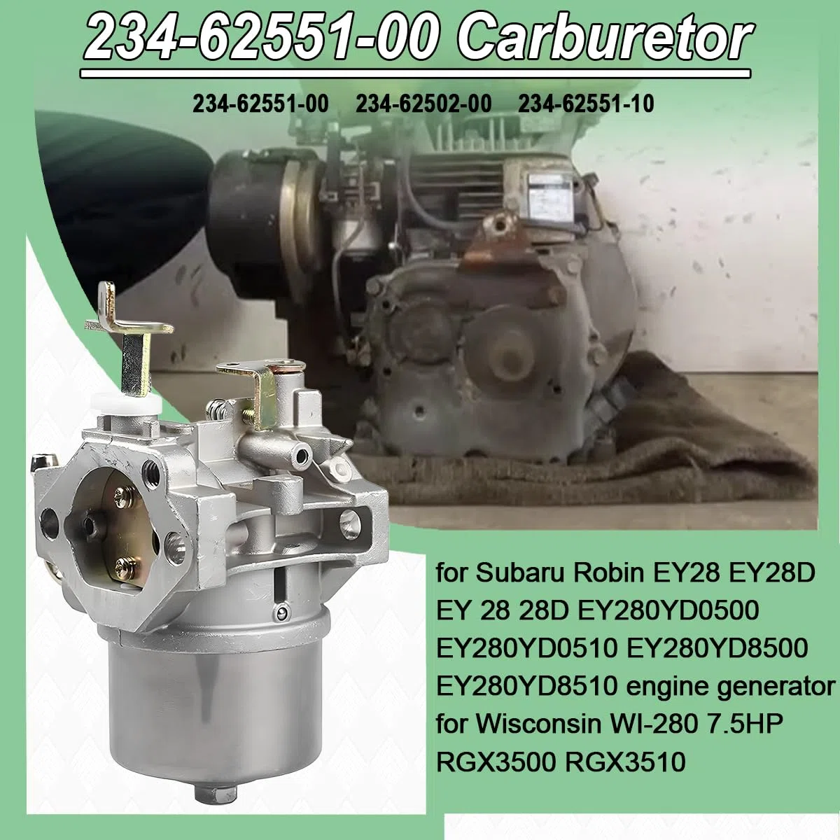 ZAMDOE EY28 Carburador para Subaru Robin EY28D EY 28 28D EY280YD0500 EY280YD0510 para Wisconsin WI-280 7.5HP RGX3500 RGX3510 Piezas de Repuesto para generador de Motor Reemplazo 234-62551-00