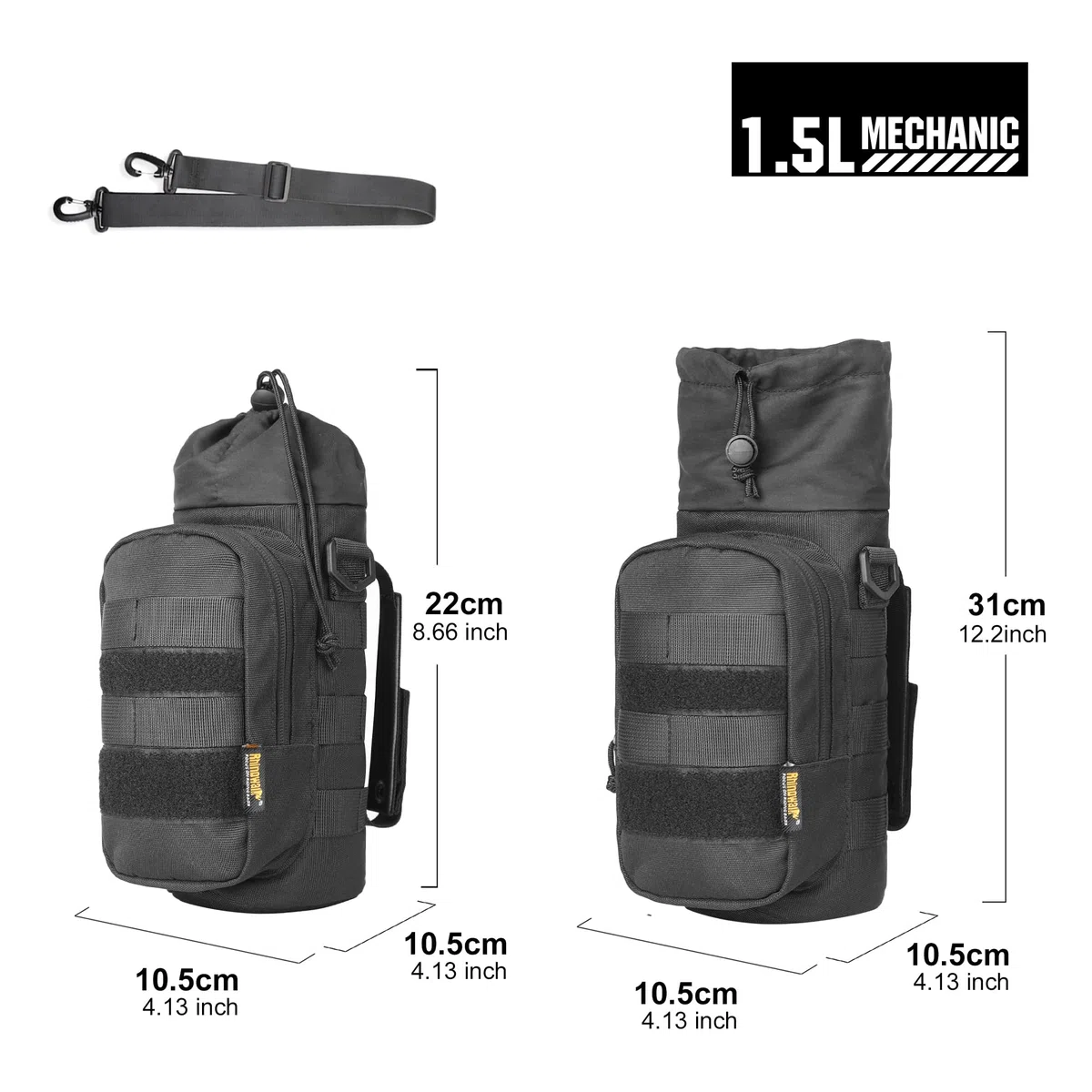 Rhinowalk Bolsa aislante para botellas de 1,5 L, extensible Molle con correa para el hombro, soporte impermeable para botellas, para moto, bicicleta, senderismo, camping y viajes