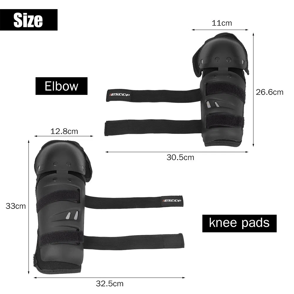 4 Piezas Rodilleras Coderas, Motocicleta Motocross Ciclismo Codo Rodilleras Protector Espinilleras Conjunto Negro