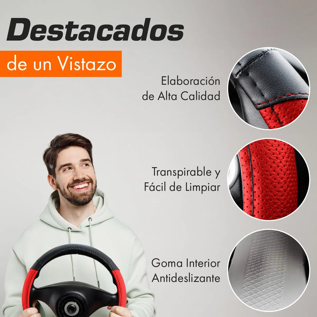 Upgrade4cars Funda Volante Camion 44-46 cm Universal Negro Rojo Poli-Piel | Cubre Furgoneta Accesorios Coche Interior Decoracion Cubierta | Ideas Regalos