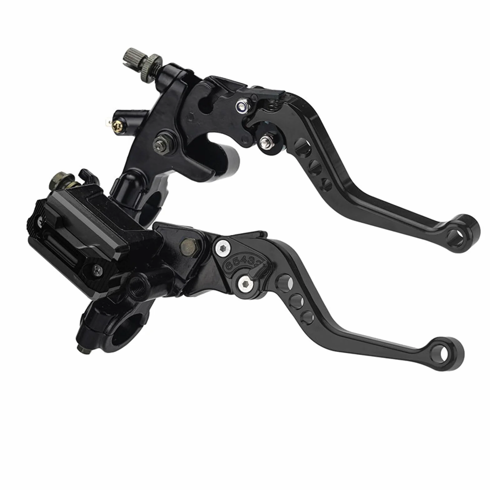 Kit Palanca Embrague Palanca Freno Motocicleta 7/8"Universal, Palancas Depósito del Cilindro Maestro Embrague Freno, Juego Palanca Embrague Manija Bomba Superior Freno Hidráulicamente Ajustable(Negro)