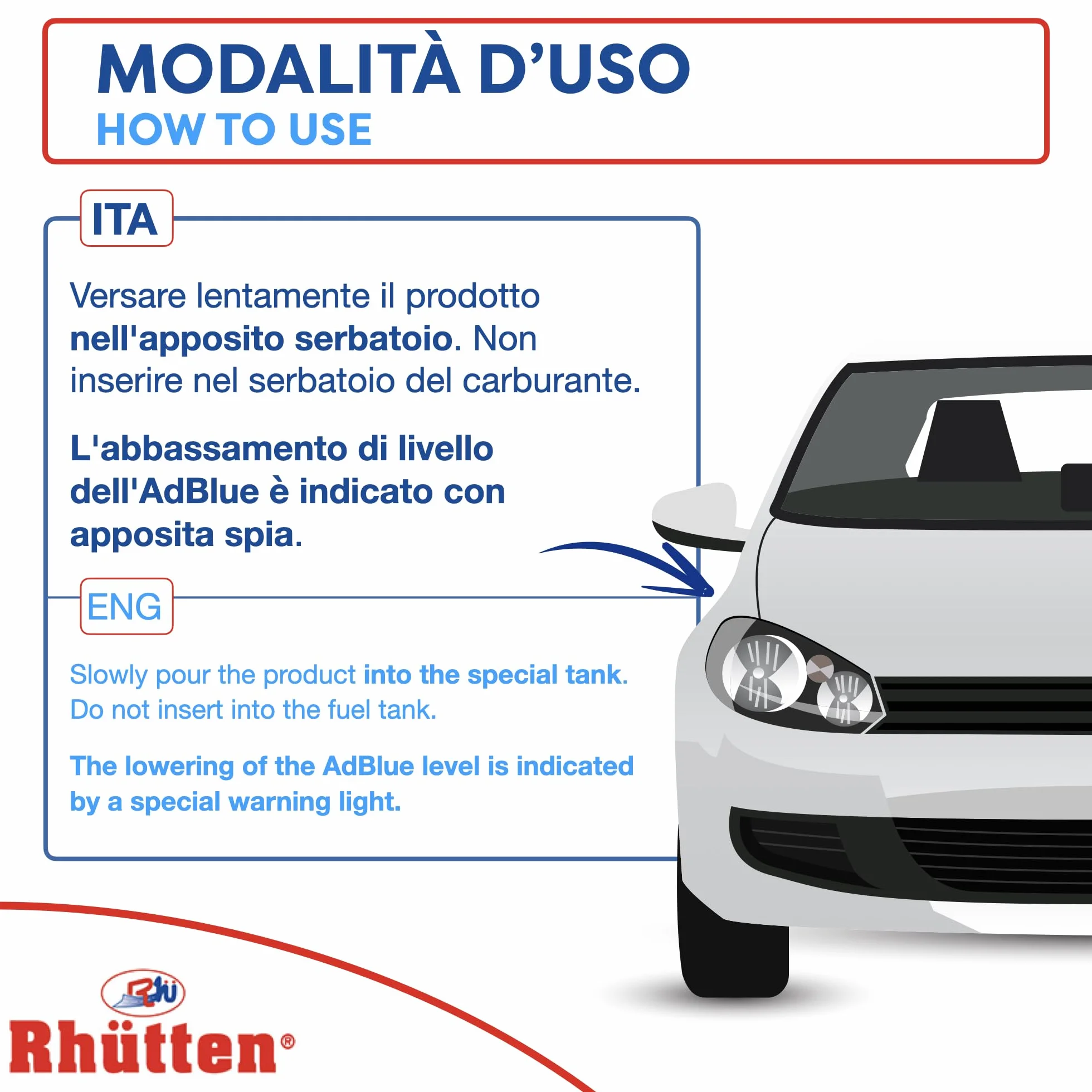 Rhütten, AdBlue Motores diésel, Basf, aditivo de síntesis, urea purísima, ISO 22241, preserva SCR, bloquea la impureza del catalizador, Motores Euro 6, tapón vertedor, 5 l