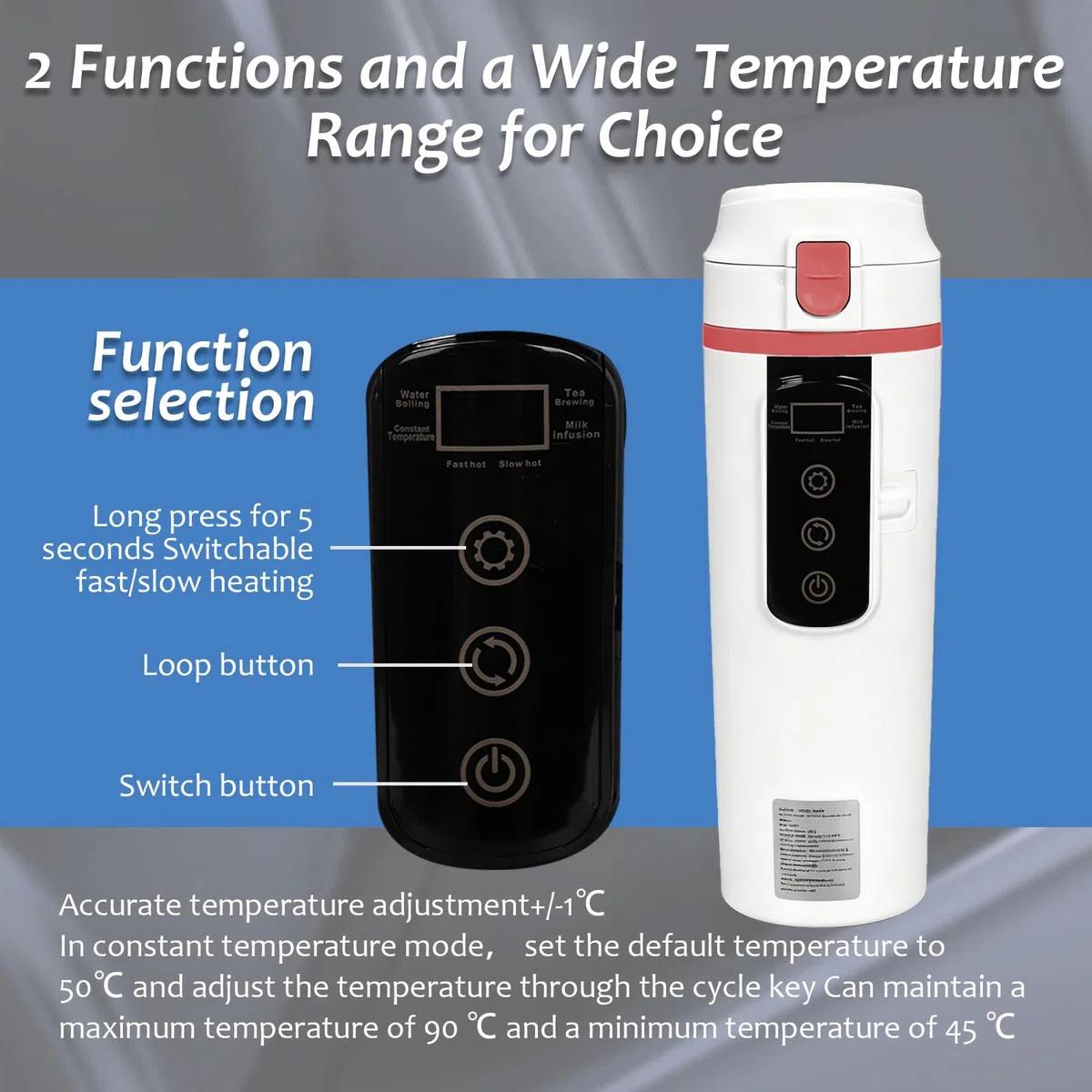 500ml Hervidor de Agua para Coche 12V/24V, Hervidor de Agua Portatil Coche Calentador de Agua Portátil para Coche, Temperatura Ajustable, Control Táctil, para Calentar Agua, Café, Leche, Té, Blanco
