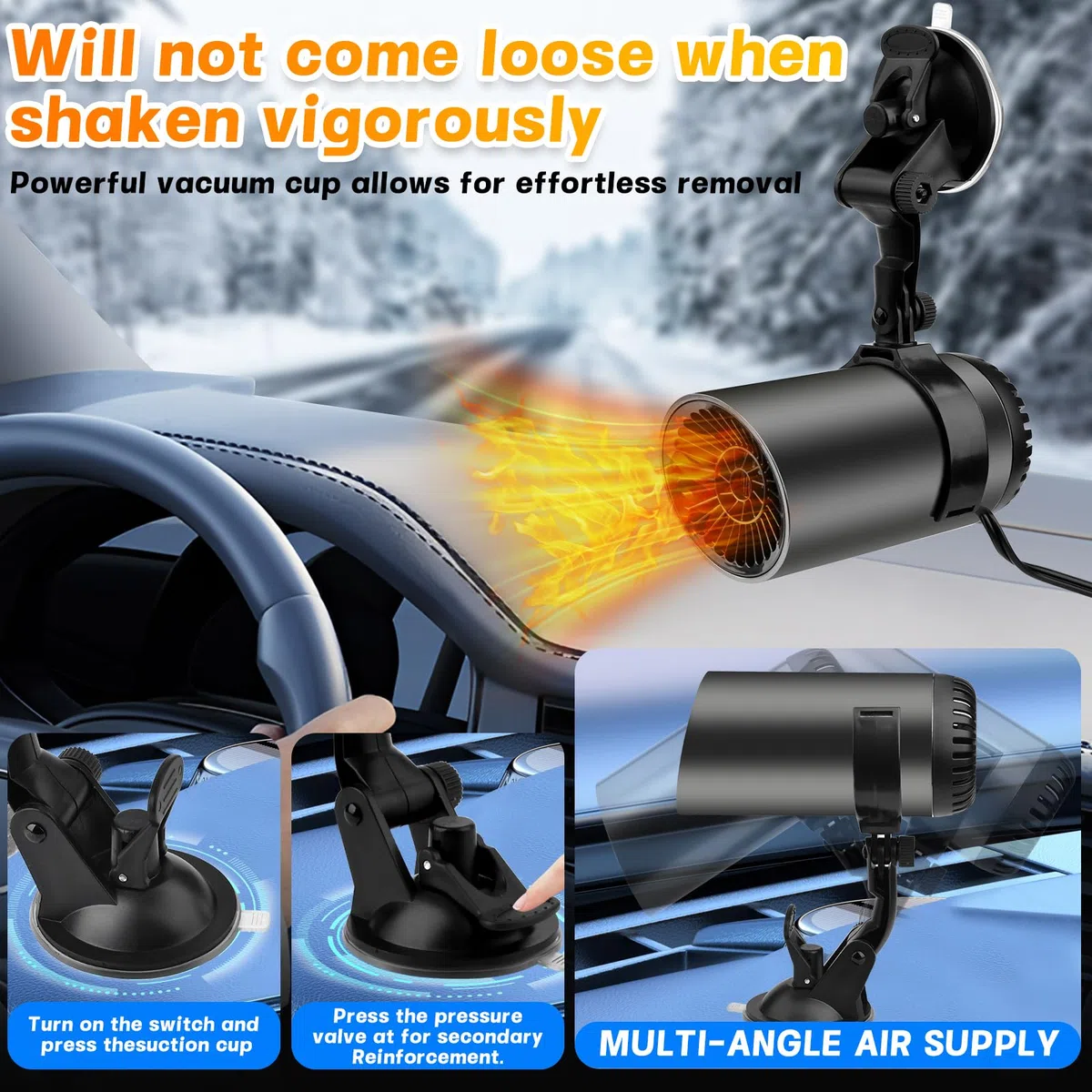 Pipihome Calefactor Coche 12V 200W, Calefactor Portatil para Coche Descongelador Parabrisas, Calentador Bajo Consumo Mechero, 360 Grados Rotación, para la Mayoría de los Automóviles, Camping (B)