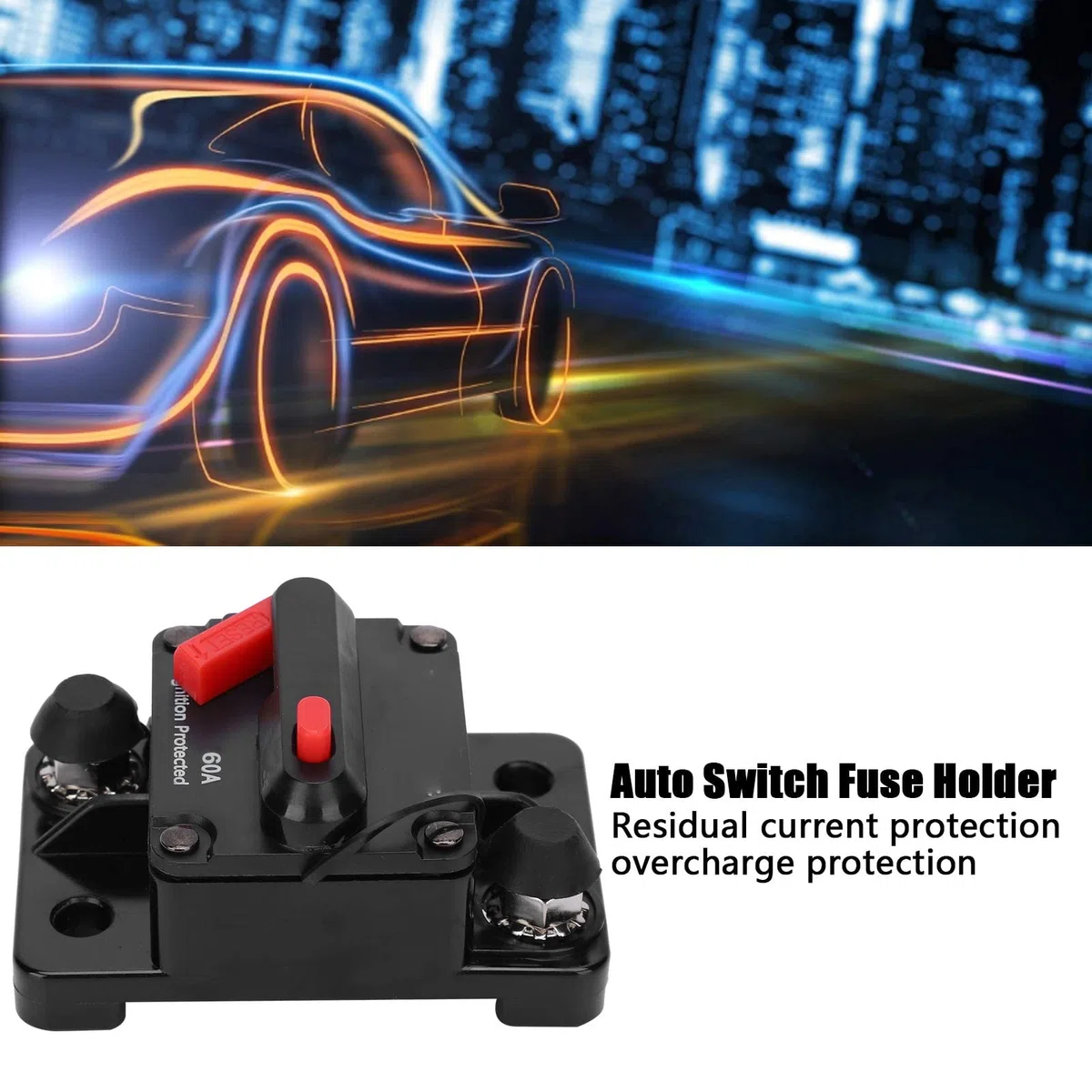 Disyuntor Portafusibles de Reinicio Automático Impermeable de Cobre Rojo DC12-42V con Cubierta Protectora de Plástico 60A para Protección Eléctrica (60A)