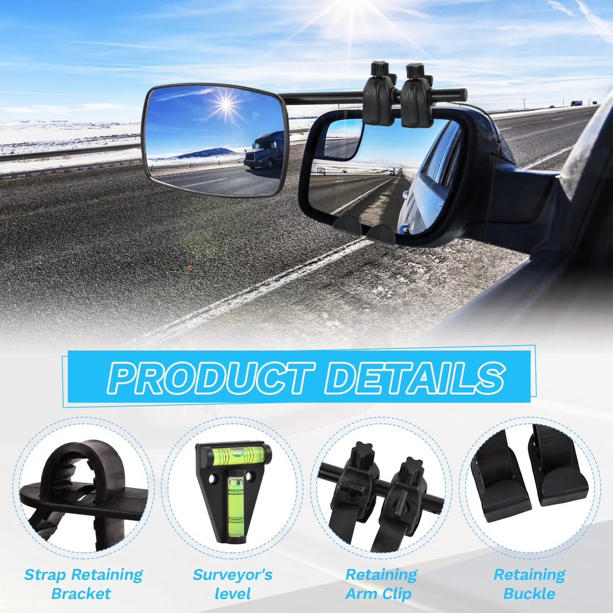2PCS Espejos de Remolque, 19x13cm Universal Retrovisores de Caravana, Espejos Exteriores, Extensión de Remolque Auxiliar, para Coche Camion RV, Izquierda + Derecha