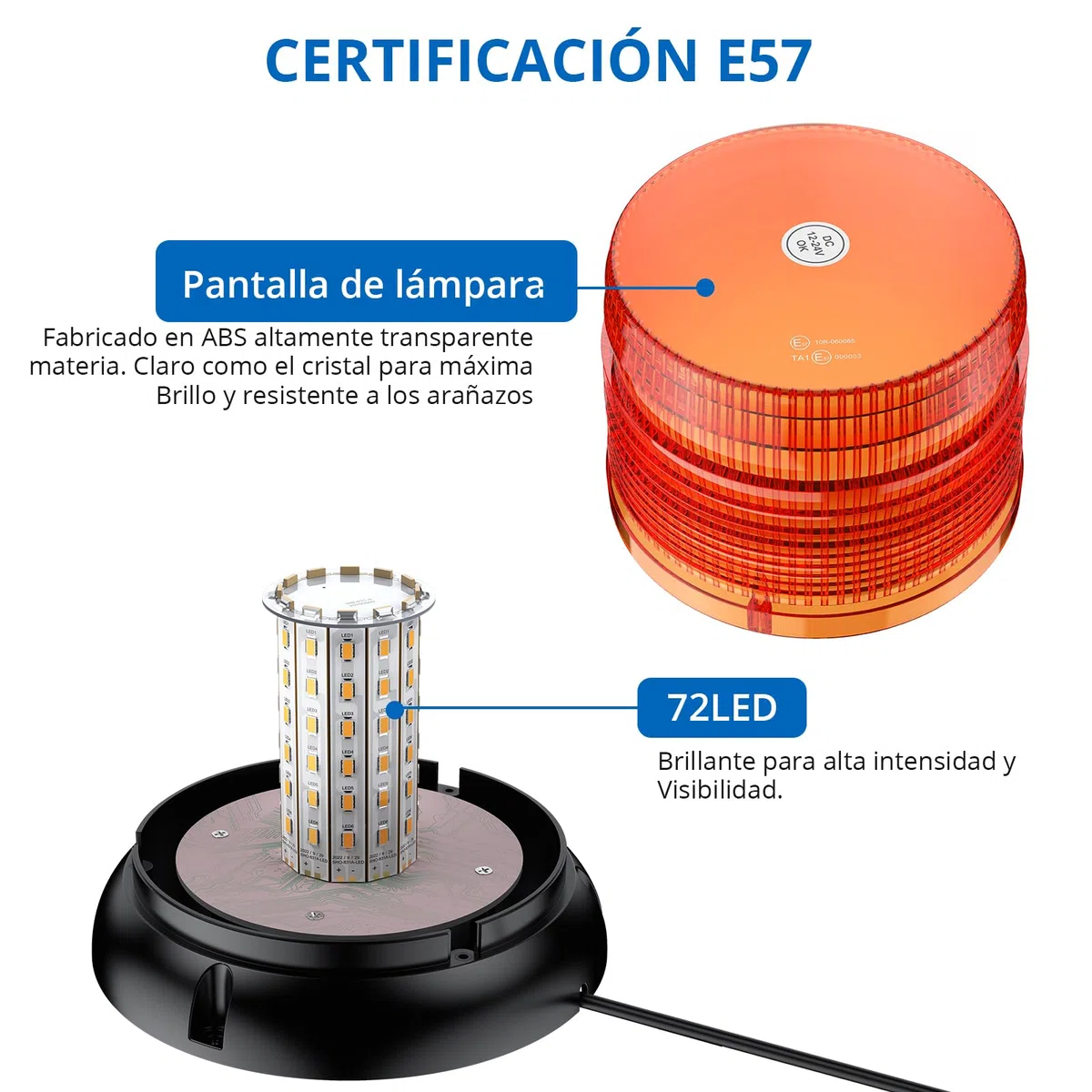 Baliza giratoria Rotativo Luz LED 12V/24V, 72 LED, base magnética, 6 modos de parpadeo, luz de advertencia IP65 para coche, camión, tractor,rotativo tractor