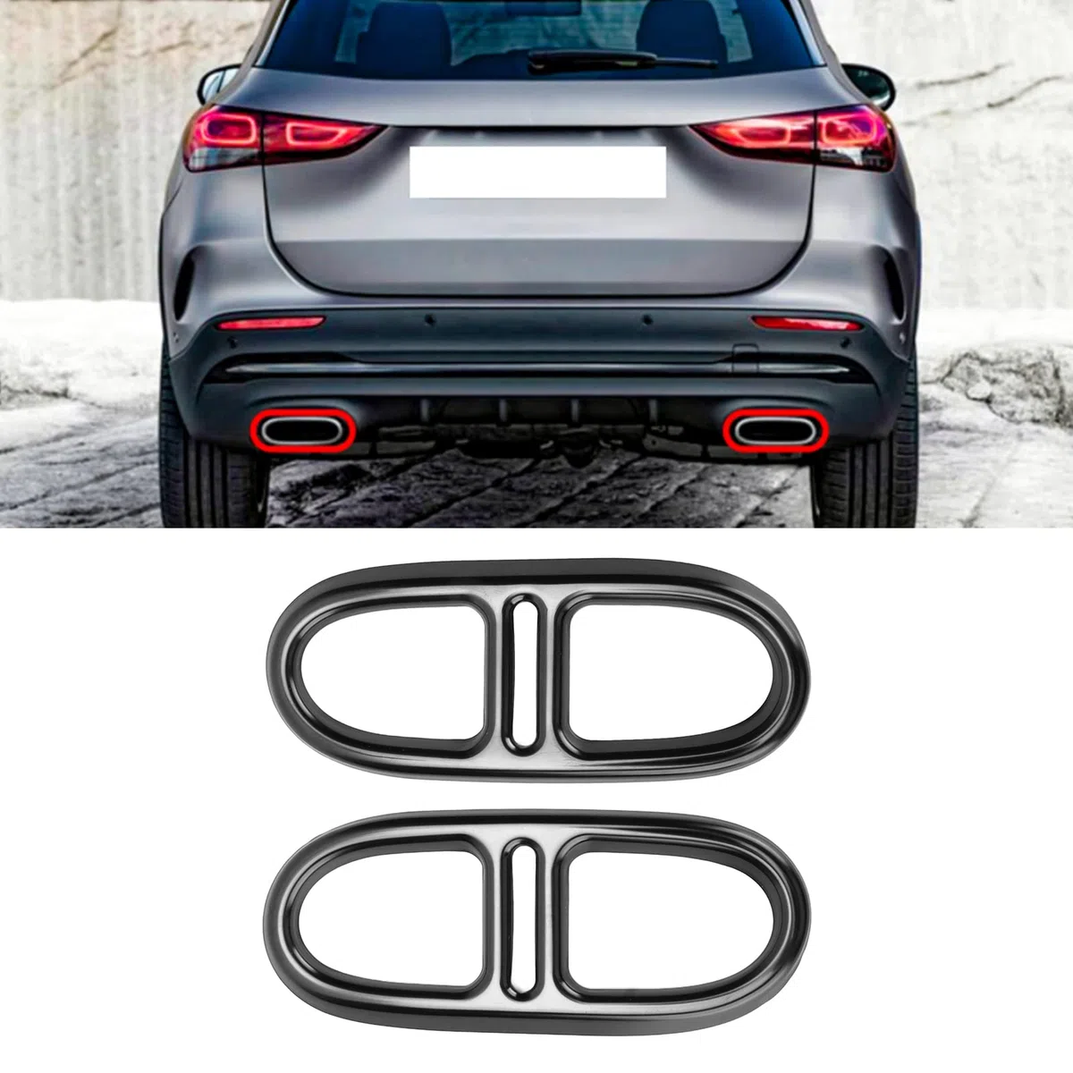 Para Gla H247 4WD 2020-2021, 2pcs Acero Inoxidable Embellecedores Tubo Escape Trasero, Marco Garganta Cola Tubo Coche Negro Brillante