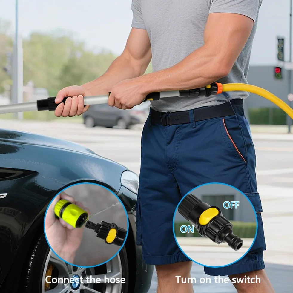 Cepillo Lavar Coche con Mango Largo, 165CM Longitud Ajustable Cepillo Limpieza Coche con Bolsa de Almacenamiento Toalla, Se Puede Conectar Directamente a la Tubería de Agua.
