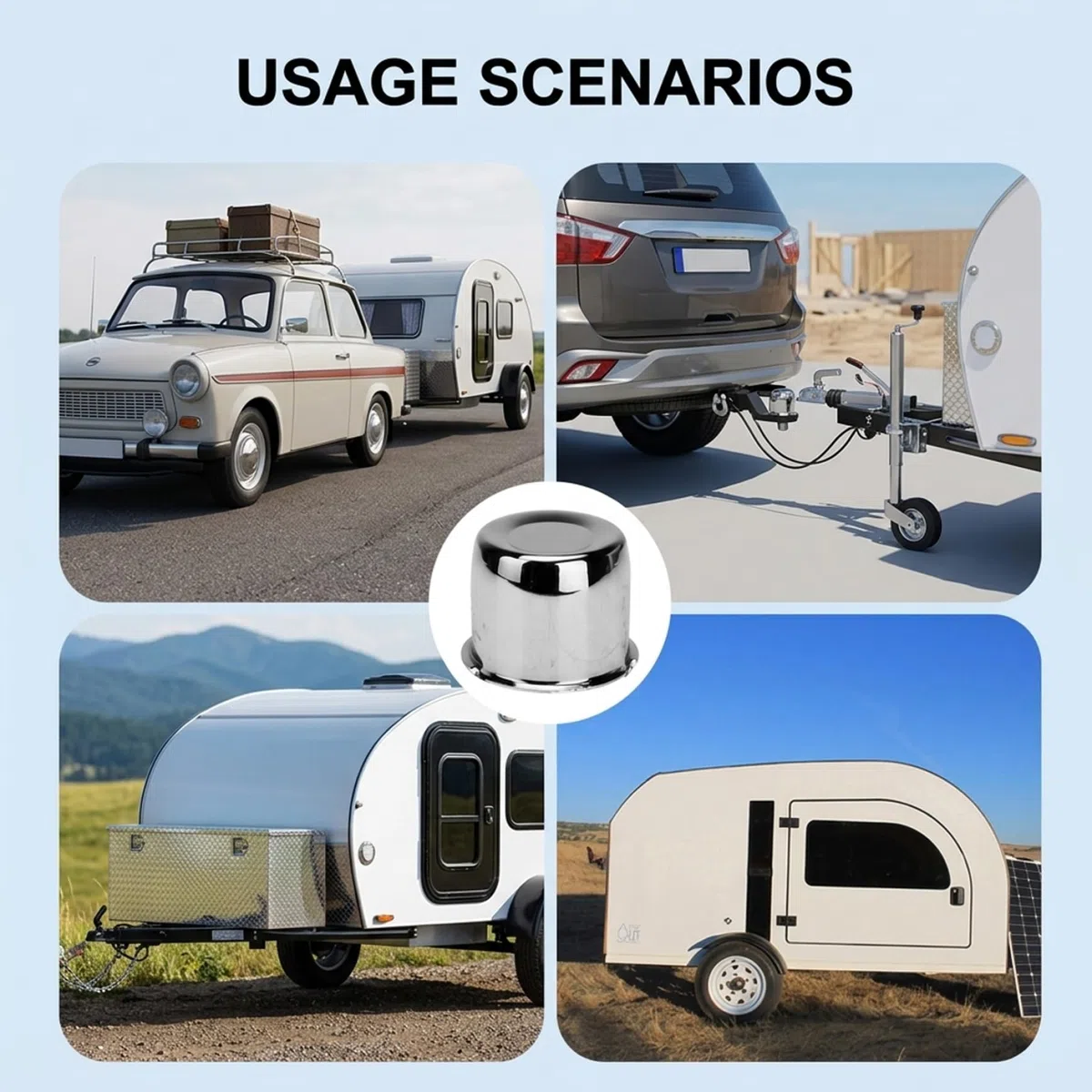 Tapas centrales, paquete de 4 tapas centrales para ruedas - Buje de remolque de 81 mm (3, 19), cubiertas de llantas cromadas brillantes para vehículos recreativos, remolques, barcos, SUV - Acabado pla
