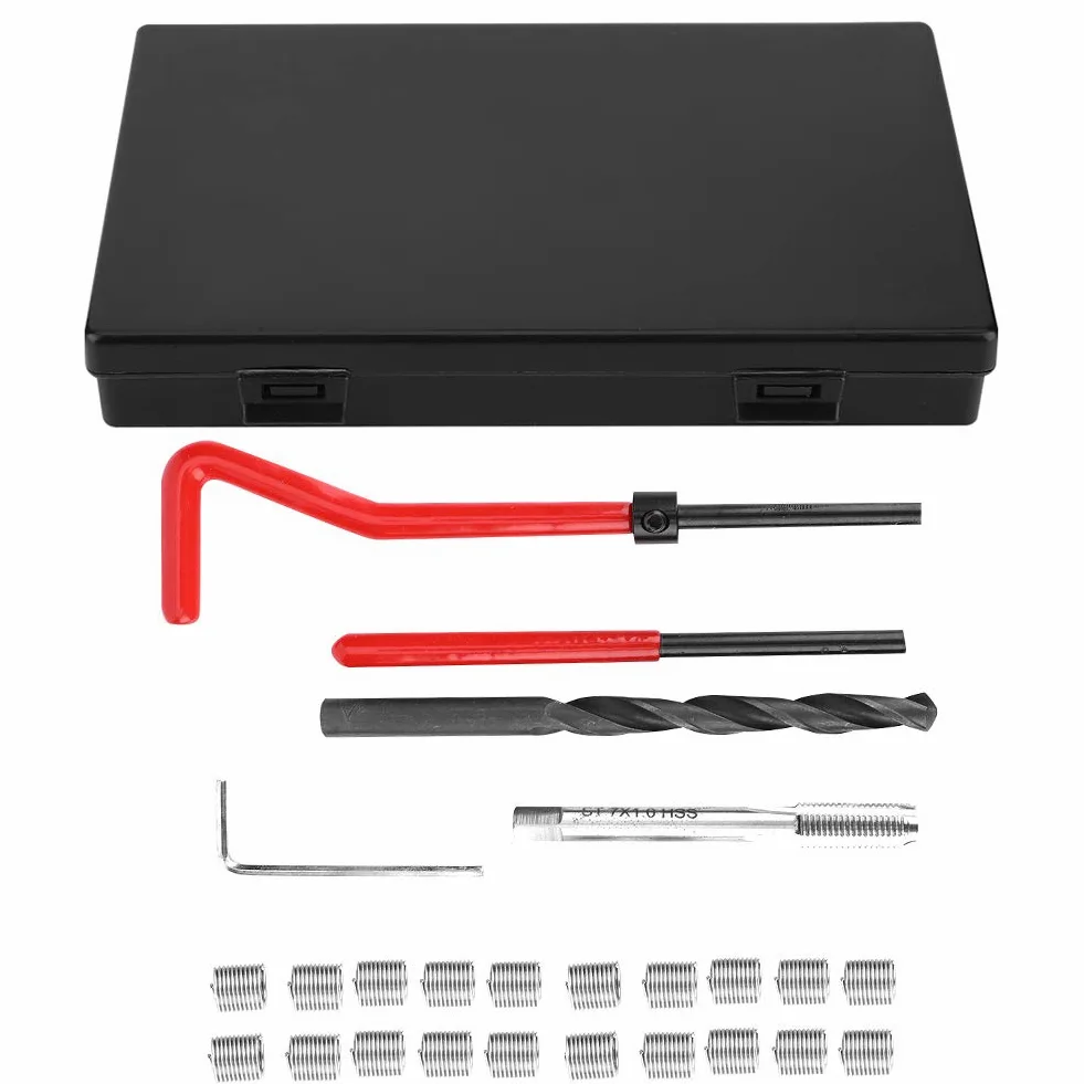 25Pcs Kit de reparación de roscas Acero inoxidable M7x1 Taladro retorcido Llave roscada Insertar herramienta de inserción de grifo